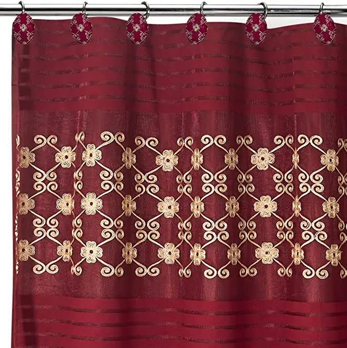 Zahari Home 13Pc Elegant Rose Bathroom Shower Curtain Sets Elegant Shower Curtain & 12 Shower Curtain Rings Contemporary Decor B