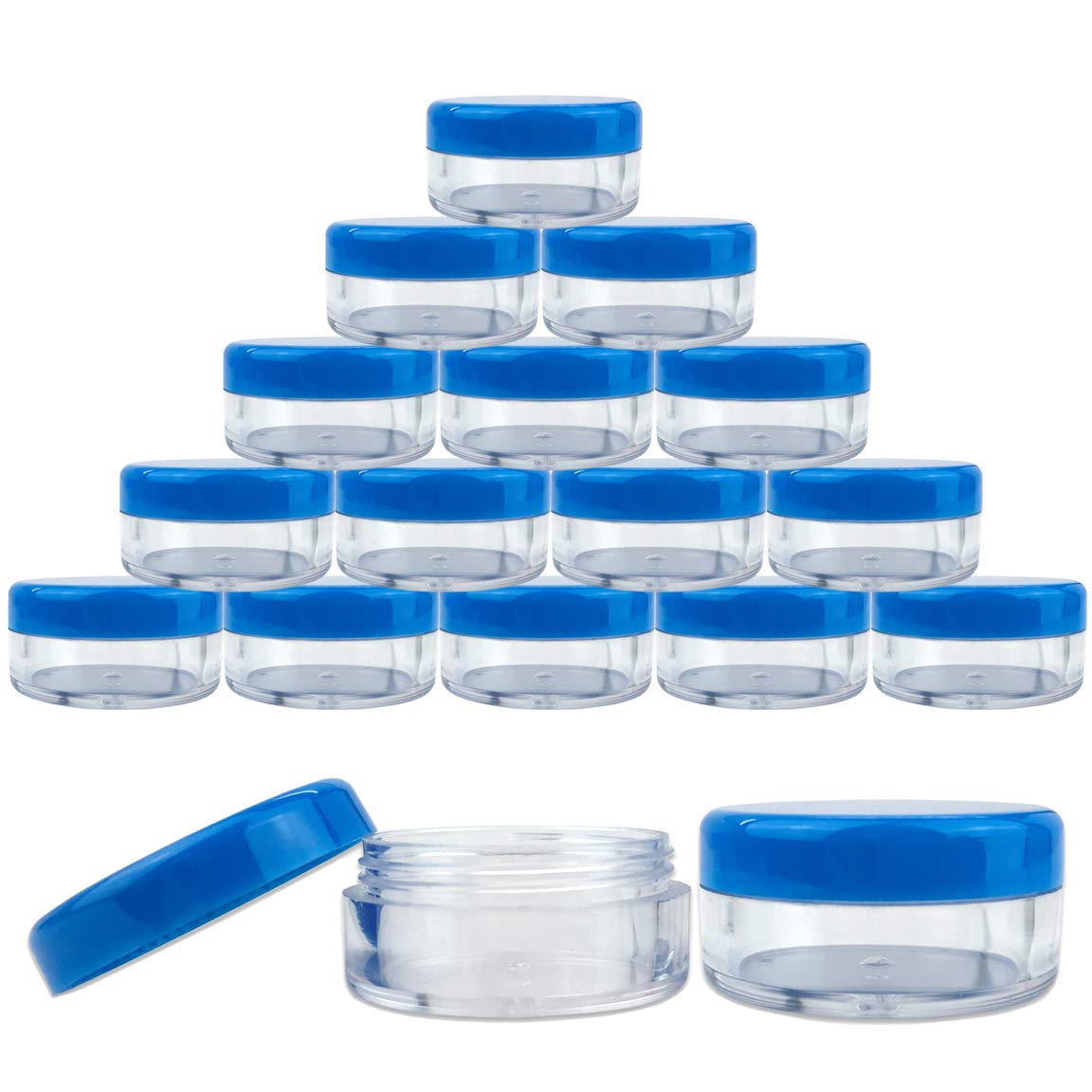 Beauticom (Quantity: 25 Pieces) 5G/5Ml Round Clear Jars With Blue Lids For Lotion, Creams, Toners, Lip Balms, Makeup Samples