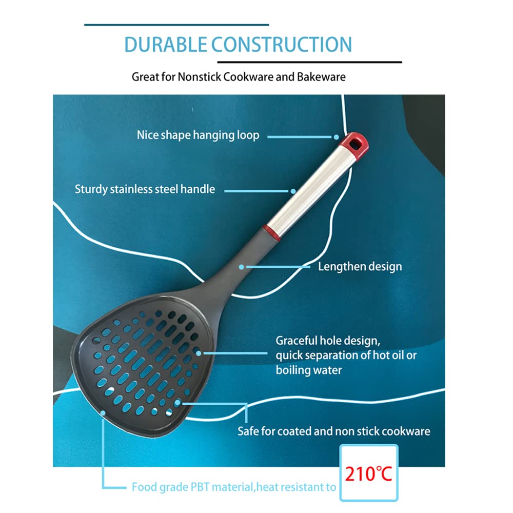 Slotted Spoon- Skimmer Slotted Spoon-Heatproof Skimmer Strainer,Safe For Non Stick Cookware