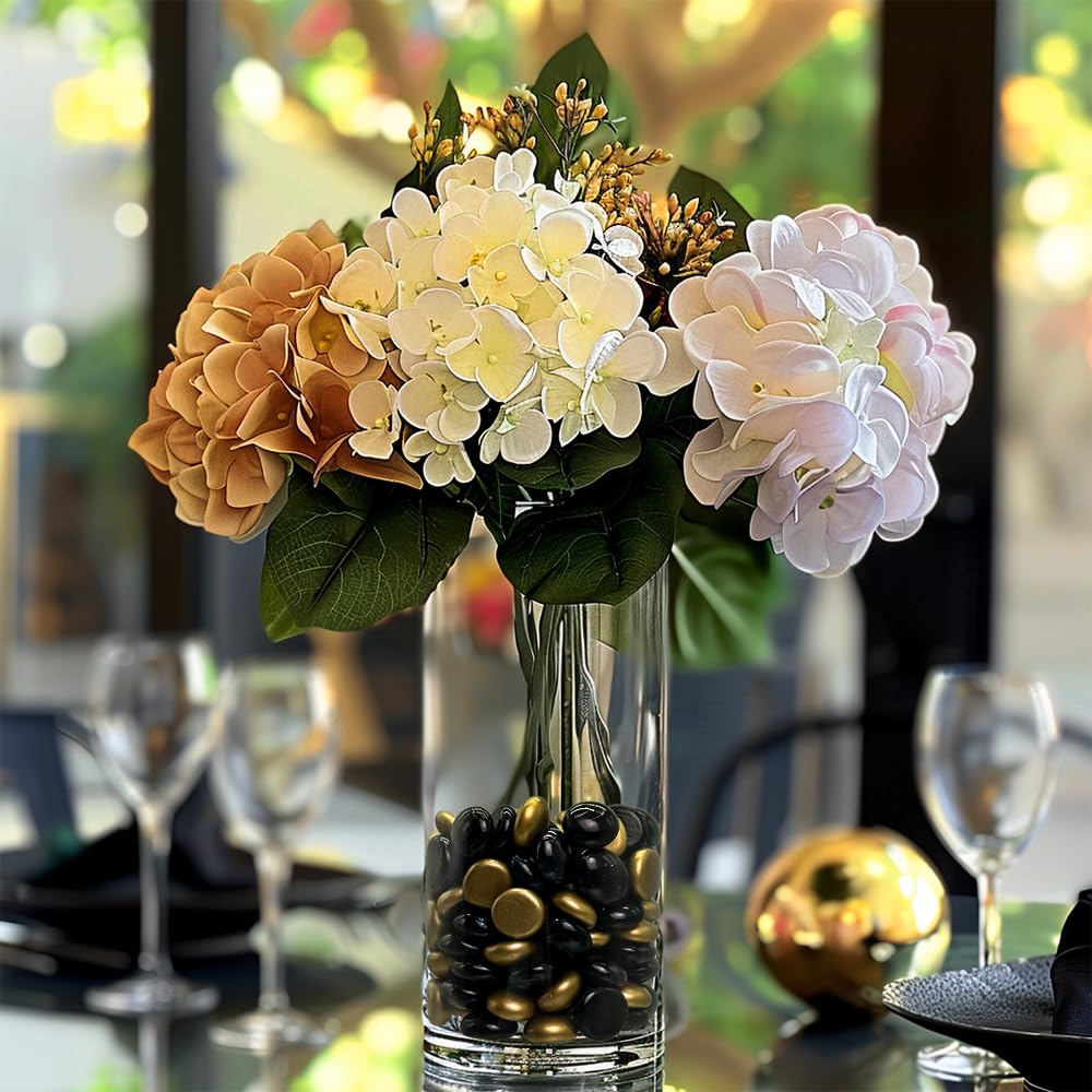 HappyFiller 5 LB Black Glass Gems Pebble Stones with 2 Pcs Large Printed Flat Marbles for Vase Filler Decor,Table Scatter,Fire P