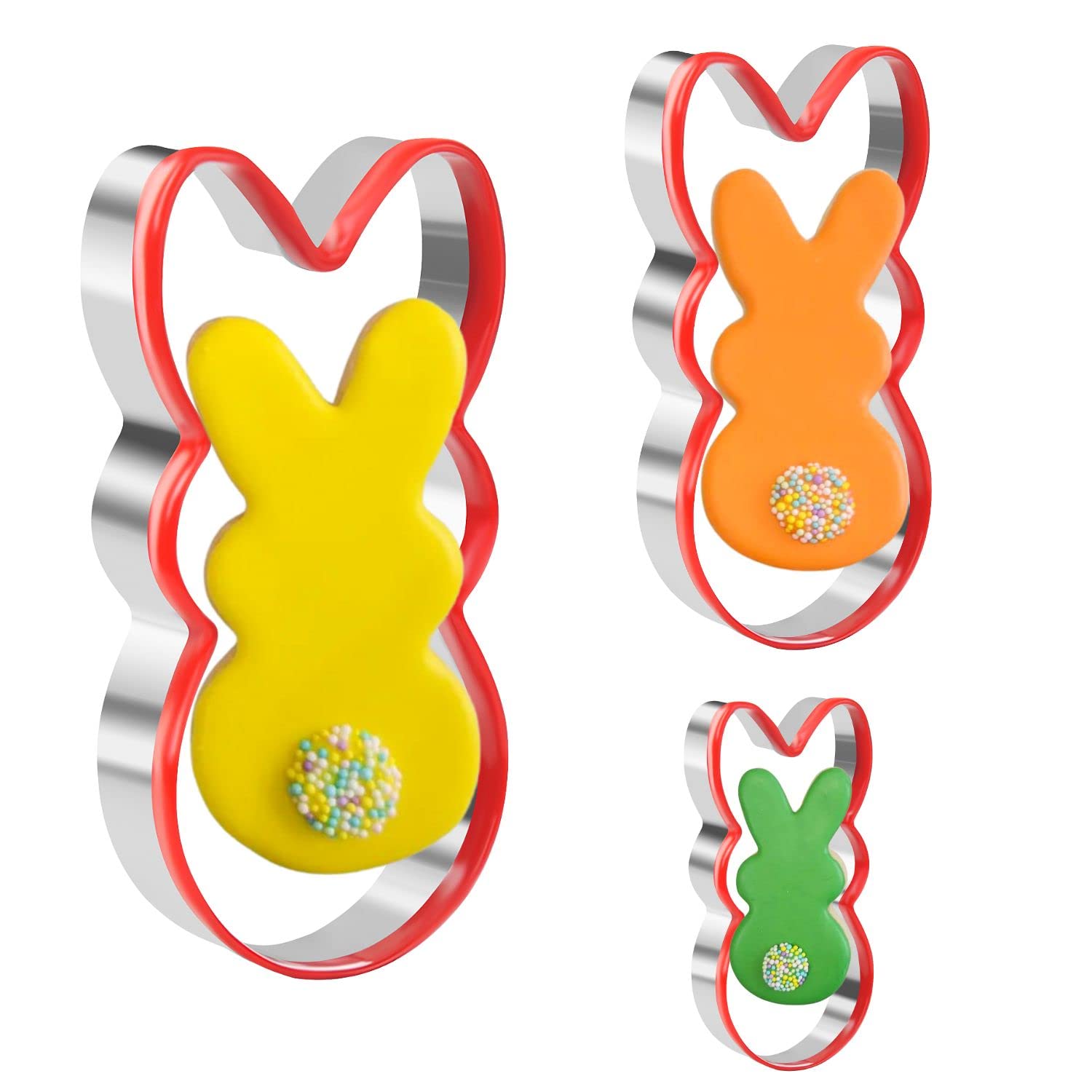 Crethinkaty 3 Pieces Bunny Cookie Cutter Set For Baking Easter Rabbit Shape With Soft Pvc Edge Cookie/Pastry/Biscuit Cutter For