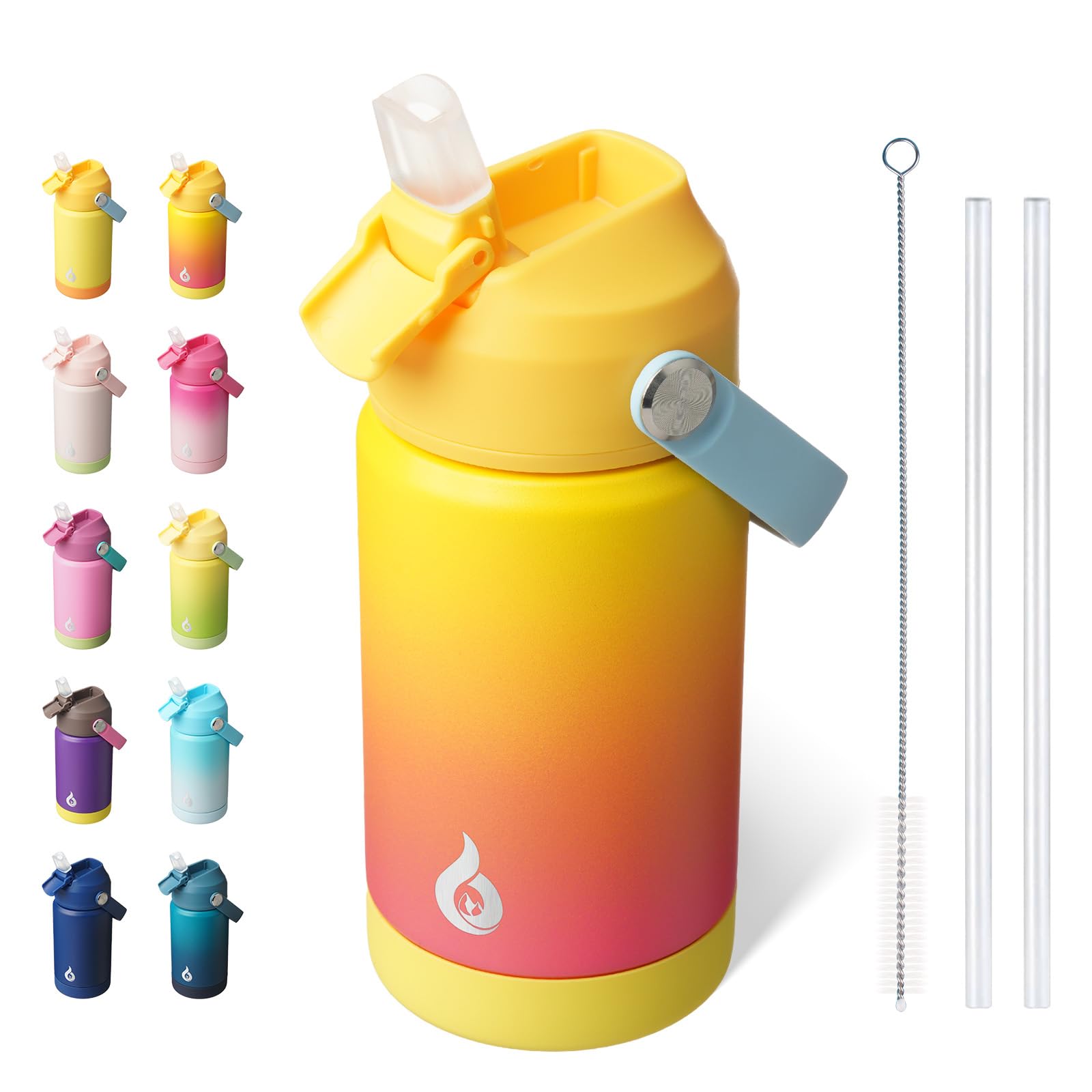 BJPKPK Insulated Water Bottle with Straw Lid, 12oz Thermo Water Bottles with Soft Nozzle, Flex Handle & Non-slip Boot, BPA Free 