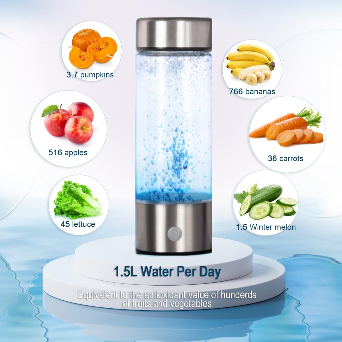 Hydrogen Water Bottle,Portable Hydrogen Water Generator Machine, Improve Water In 3 Minutes Quick Electrolysis, Suitable For Hom