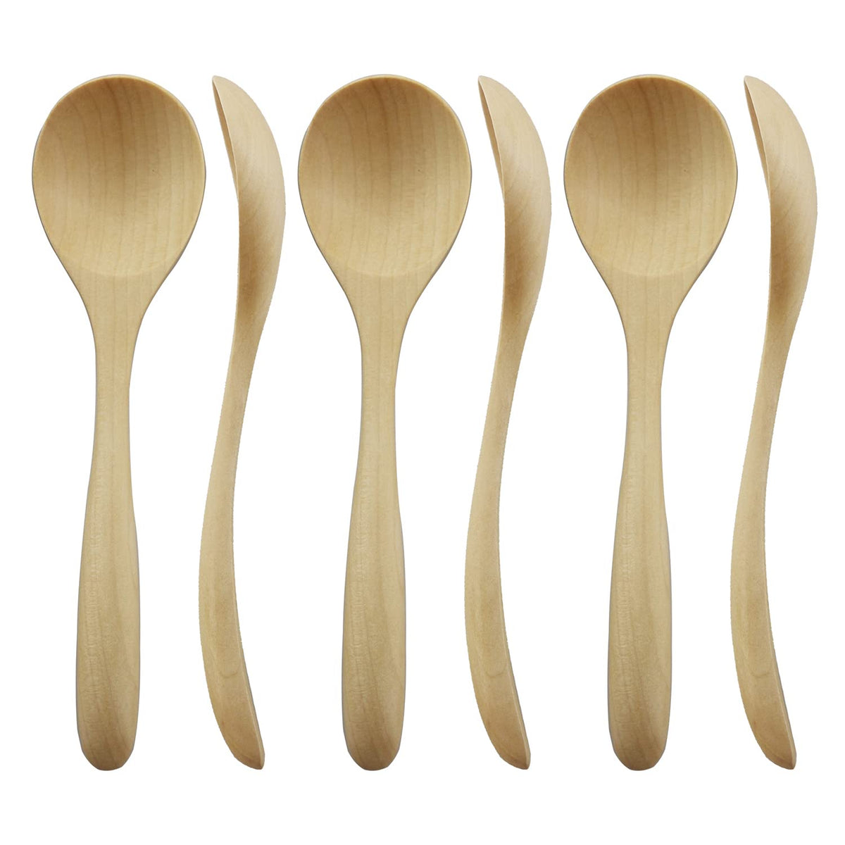 Wooden Spoons For Eating, Adloryea 6-Piece Wood Spoons, 6.6 Inch Handmade Natural Wood Spoon For Soup, Coffee, Salad Desserts, C