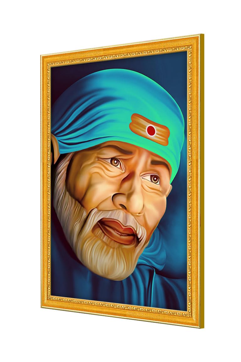 999STORE Lord Sai Baba Poster Painting With Framing Photo Frame For Mandir/Temple Sai Baba Poster (MDF & Fiber_12X18 Inches) God