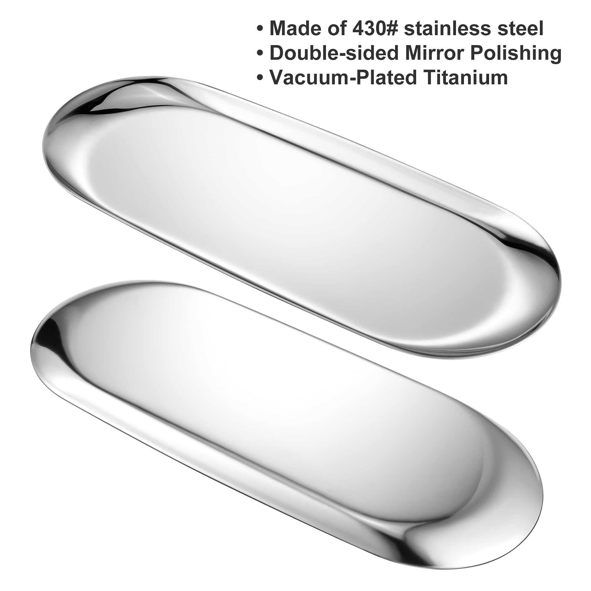 2 Pack Silver Oval Vanity Tray, Stainless Steel Jewelry Tray, Bathroom Tray, Makeup Cosmetic Trays,Towel Napkin Tray,Storage Org