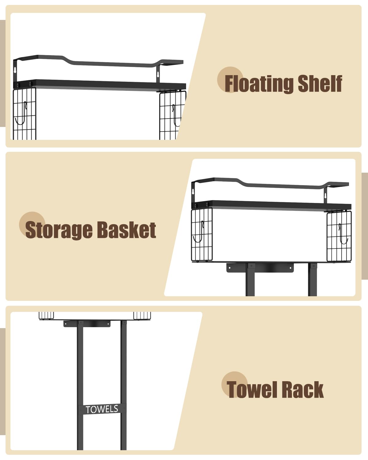 Towel Racks for Bathroom Wall Mounted Large Size - Bath Towel Holder Set Above Toilet Storage, Rolled Towel Shelf Organizer for