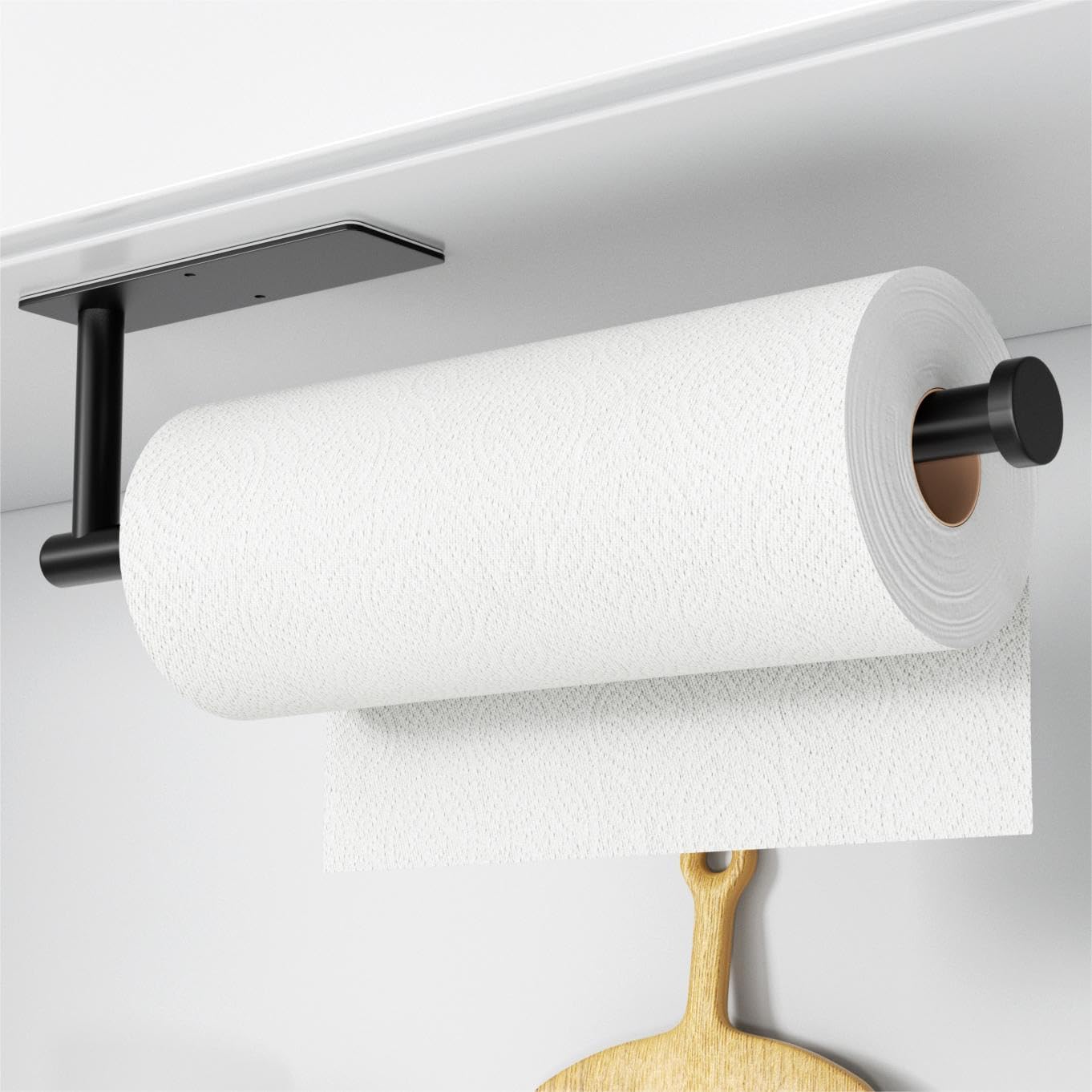 Paper Towel Holder - Self-Adhesive Or Drilling, Matte Black Wall Mounted Rack - Sus304 Stainless Steel Kitchen Roll Holder Under