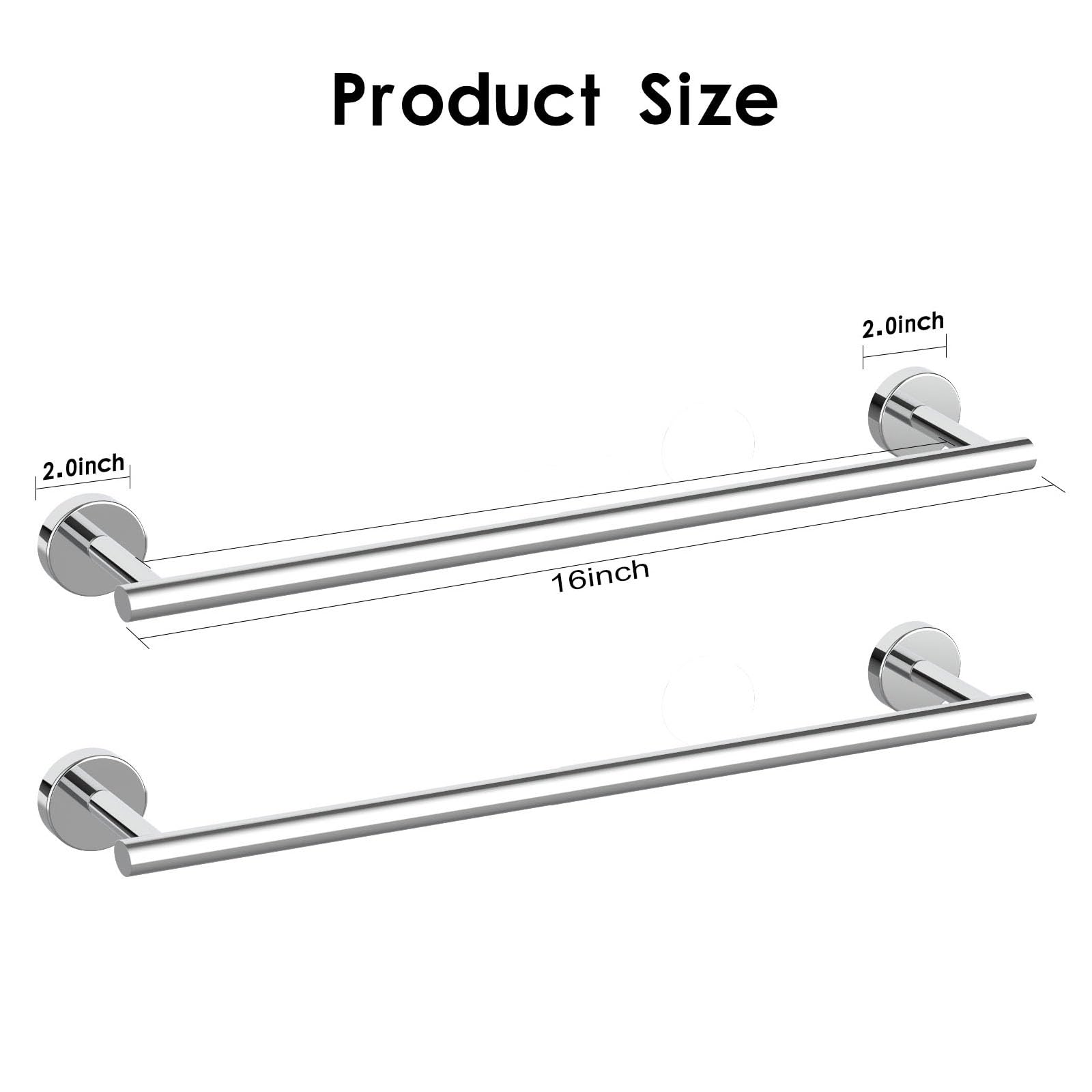 Newfun 16 Inch Polished Chrome Bathroom Towel Bar, 2-Piece Towel Racks For Bathroom Sus304 Thicken Stainless Steel Towel Holder
