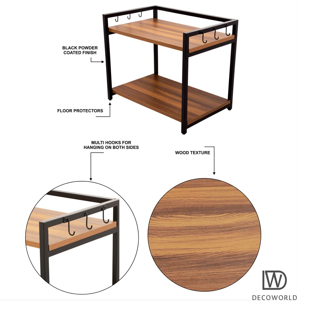 DECOWORLD || Microwave Stand || Metal Microwave Stand for Kitchen Counter|| Double Platform for Extra Storage (Black with Honey