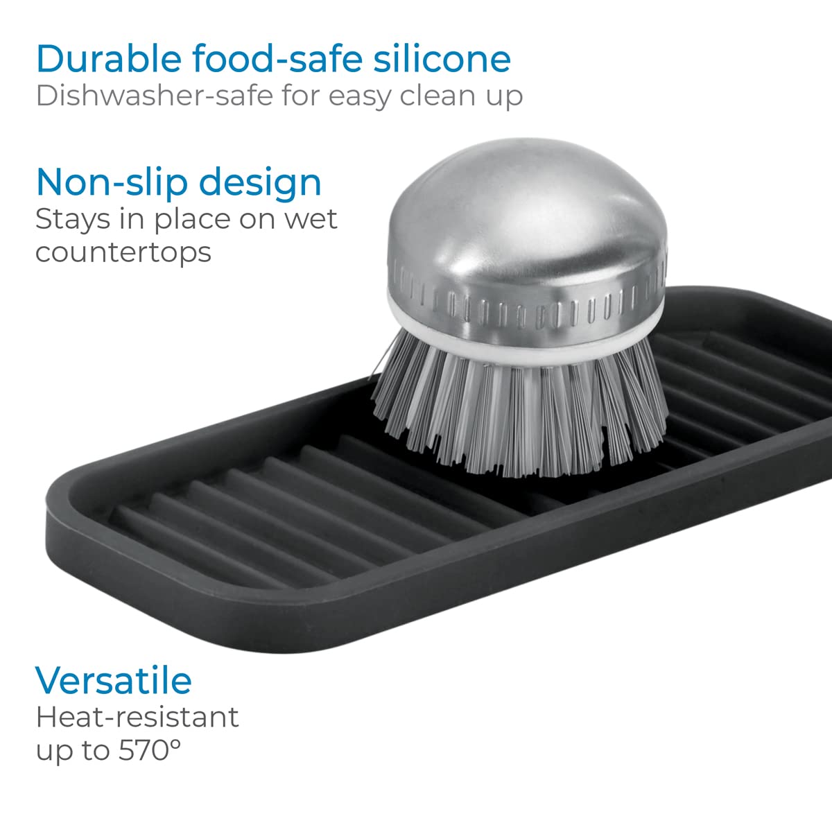 Idesign Lineo Silicone Kitchen Sink Tray For Sponges, Scrubbers, Soap, Stovetop Spoon Holder, 9'' X 3.5'' X 0.5'', Black