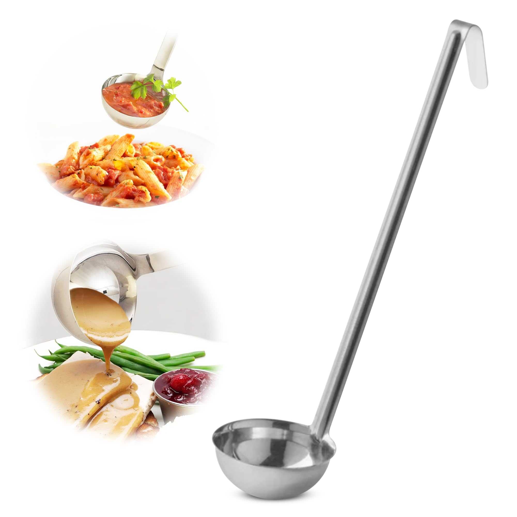 Ladle  Durable Stainless Steel Ladle Serving Measuring Soup Dressing Sauce Gravy Sturdy Dependable Long Handle for Kitchen (1, 