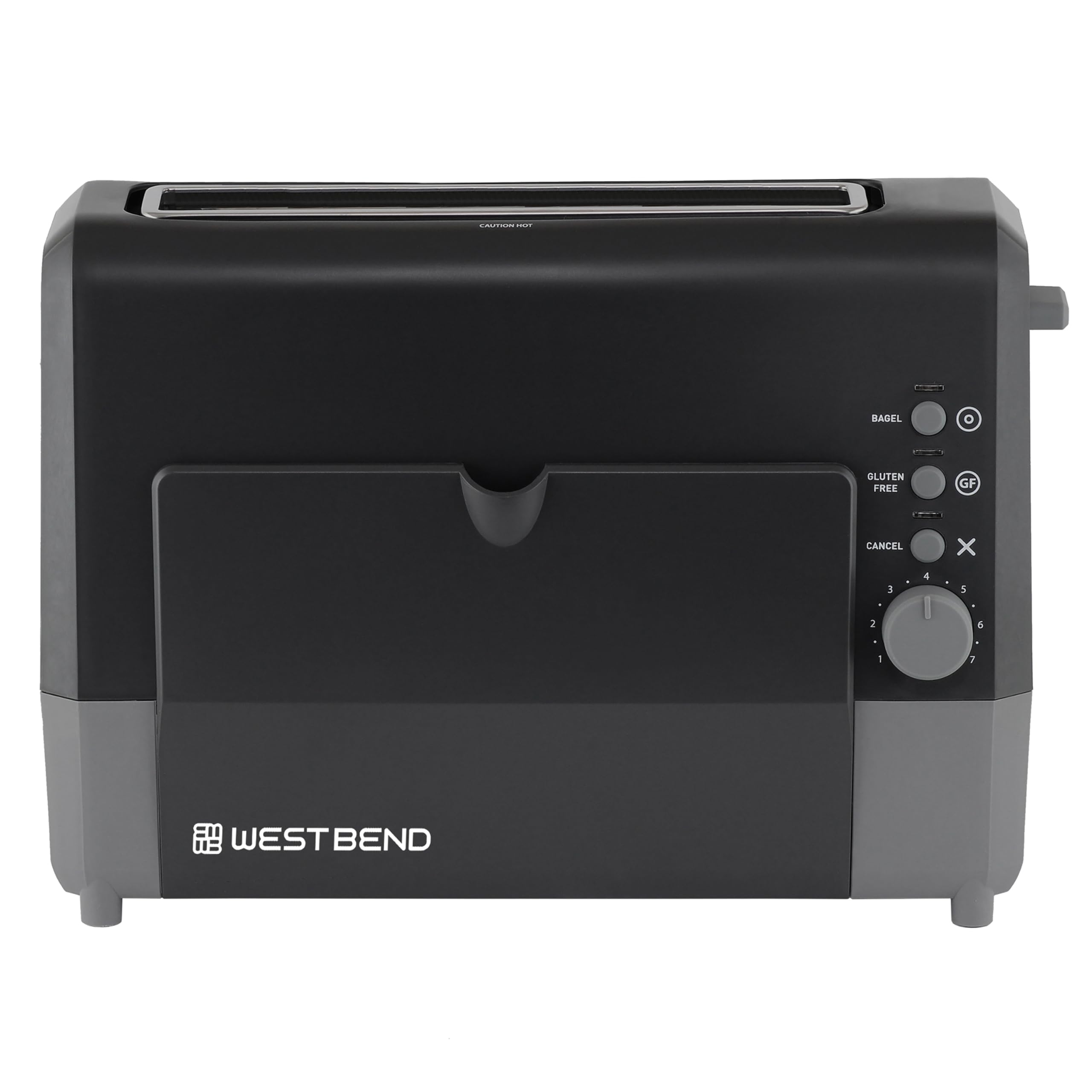 West Bend QuikServe Toaster 2-Slice, Black, Bagel & Gluten-Free Settings, 1400-Watts, Cool-Touch Exterior, Model 77224