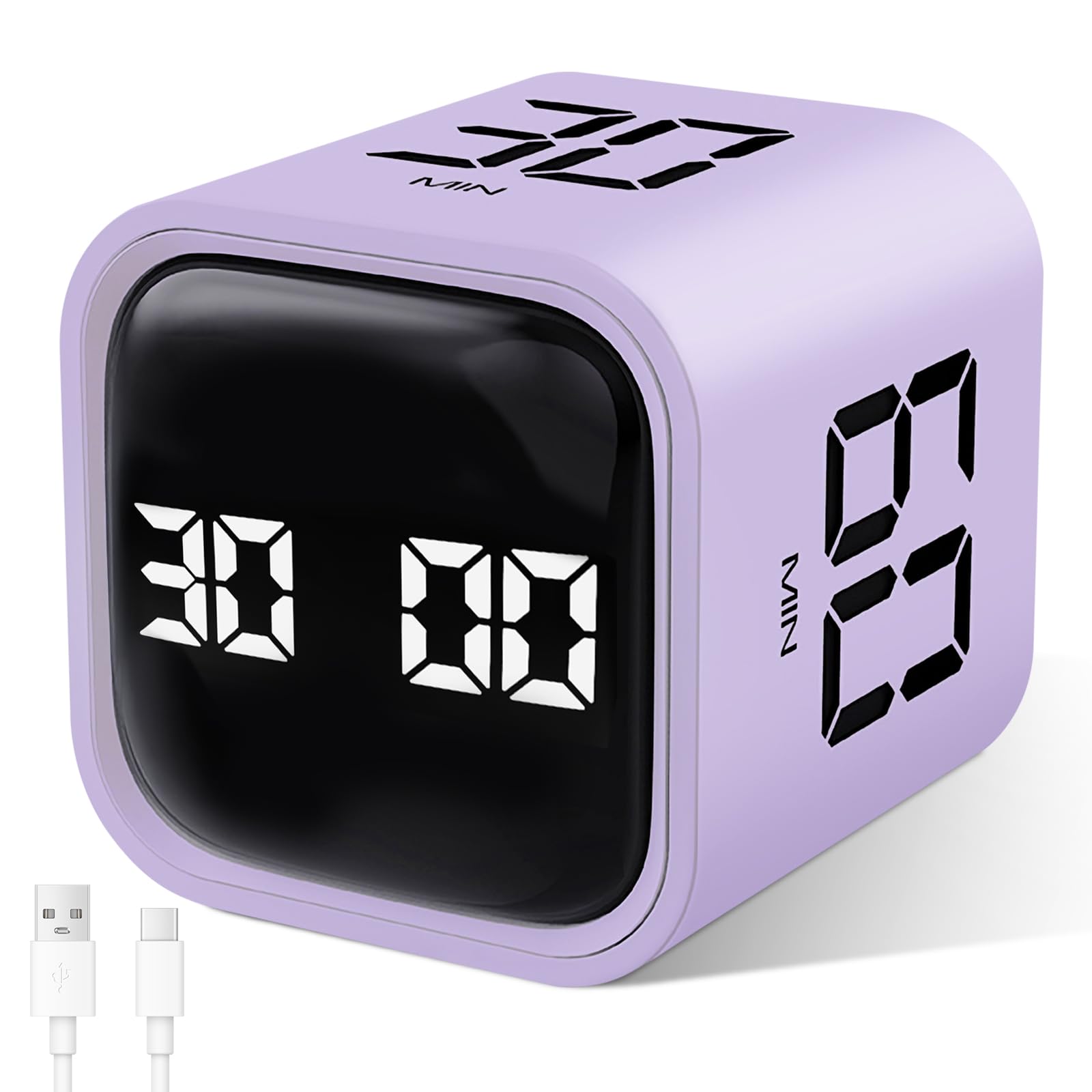 GuDoQi MultiFunction Cube Timer, 5/10/30/60 Min & Custom Count Down, Included Pause & Resume Feature, Silent, Vibrate & Adjusta