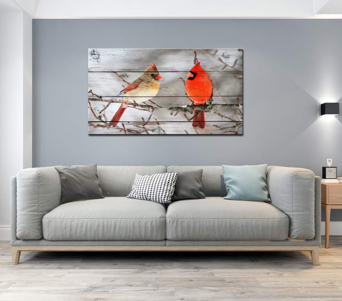 LevvArts - Modern Canvas Wall Decor Northern Cardinals on Tree Pictures Red Birds Painting for Home Living Room Decor Winter Scene Artwork Framed Ready to Hang 20x36inches