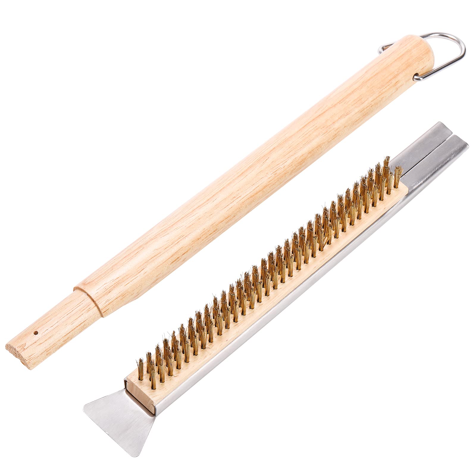 Zeayea 21 Inch Pizza Oven Brush With Scraper, Brass Bristles For Pizza Oven, Copper Wire Pizza Stone Cleaning Brush For Bbq Gril