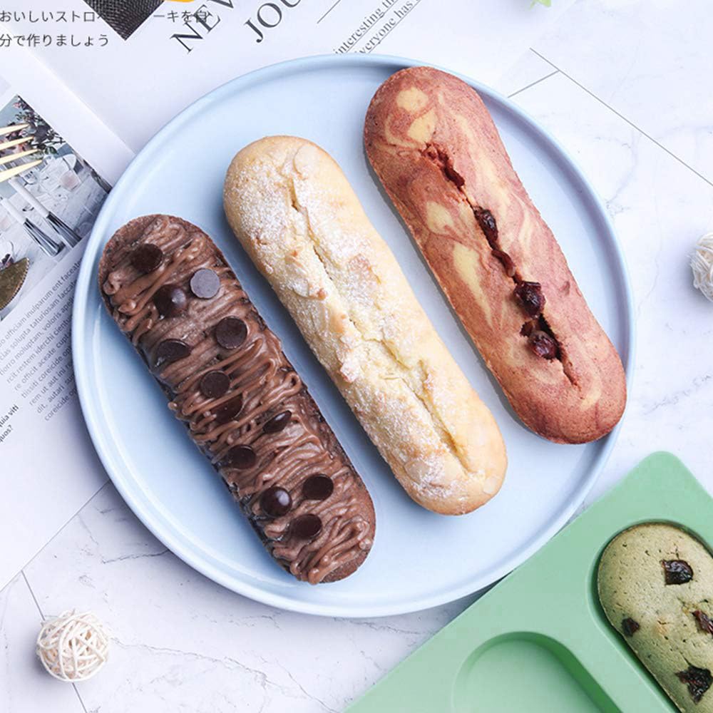 2 Pcs Eclair Mold Silicone Hot Dog Bun Molds Granola Bar Mold Nonstick & Heat Proof Baking Pan Bread Mold For Homemade Hotdog Bu