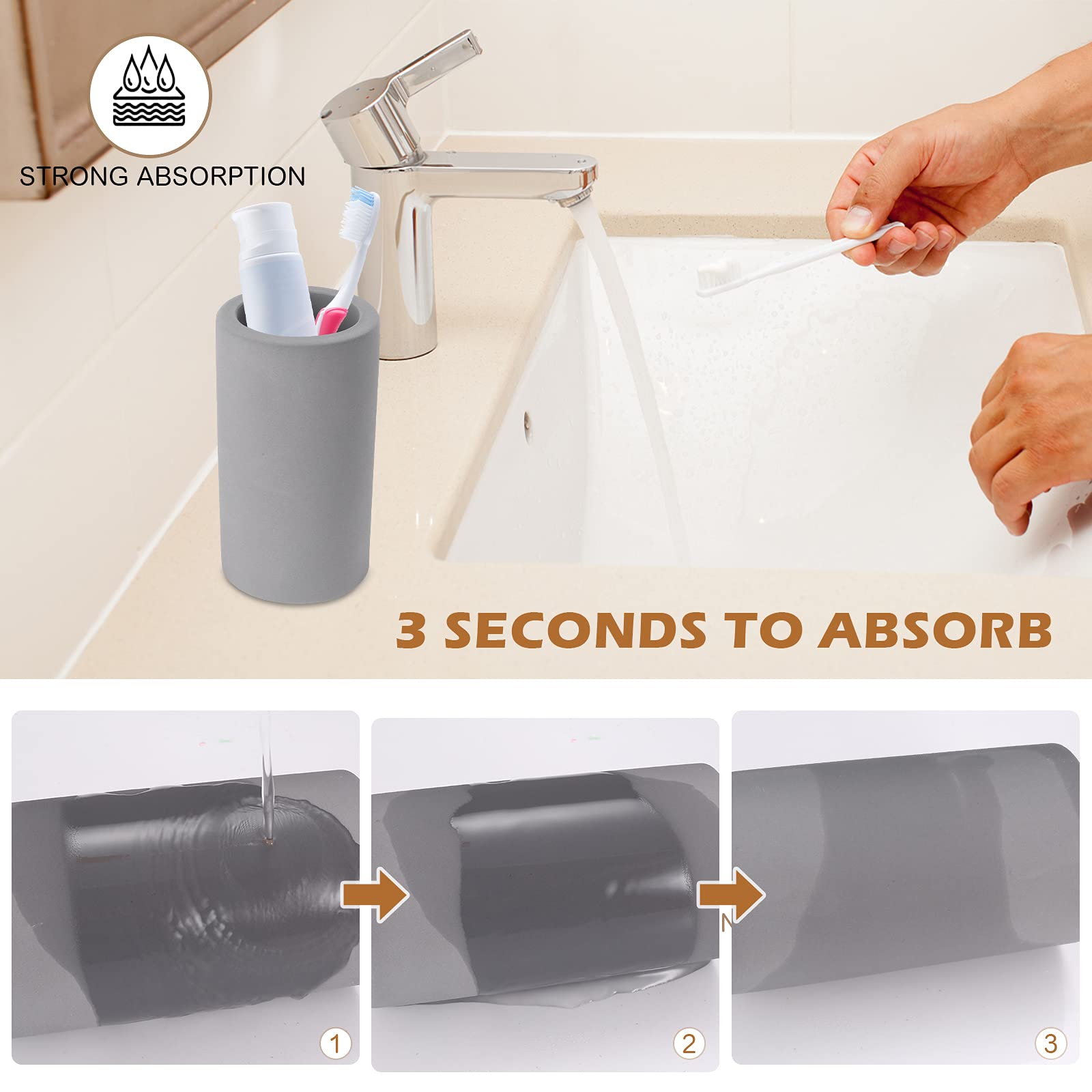 Diatomite Toothbrush Holder, Bojdopie Water Absorption Quick Drying Bathroom Countertop Organizer, Stand Cup For Toothpaste Make