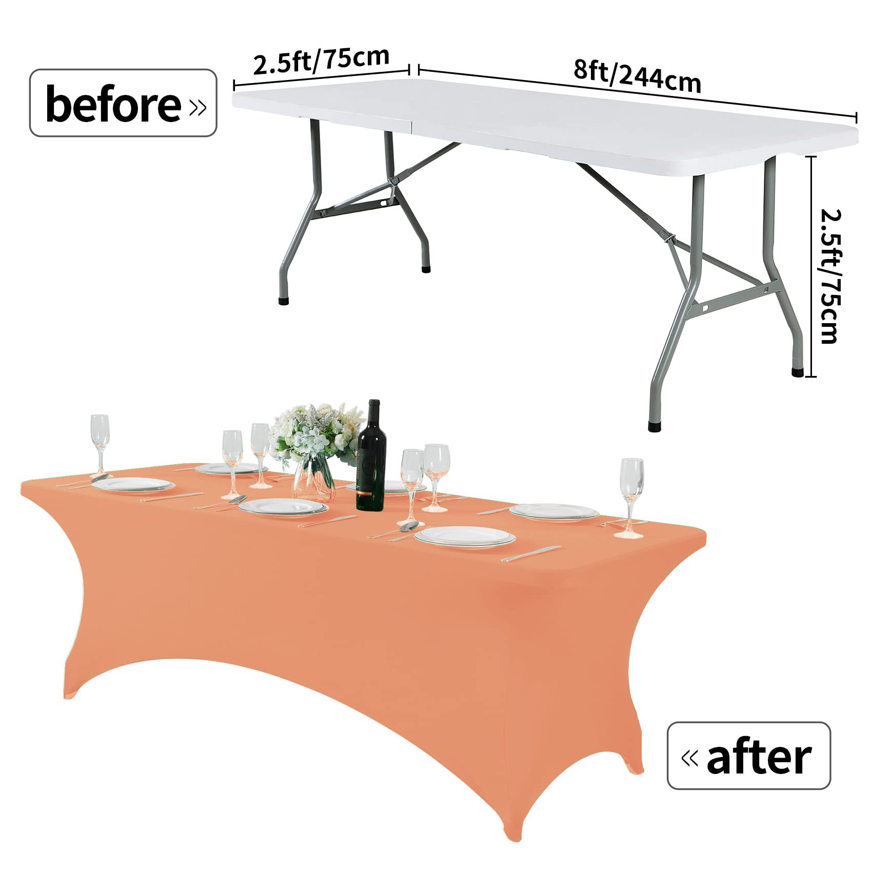 Hezuzo Spandex Table Cover For 8Ft Table Universal Fitted Stretch Tablecloth For Party, Banquet, Wedding And Events-Peach