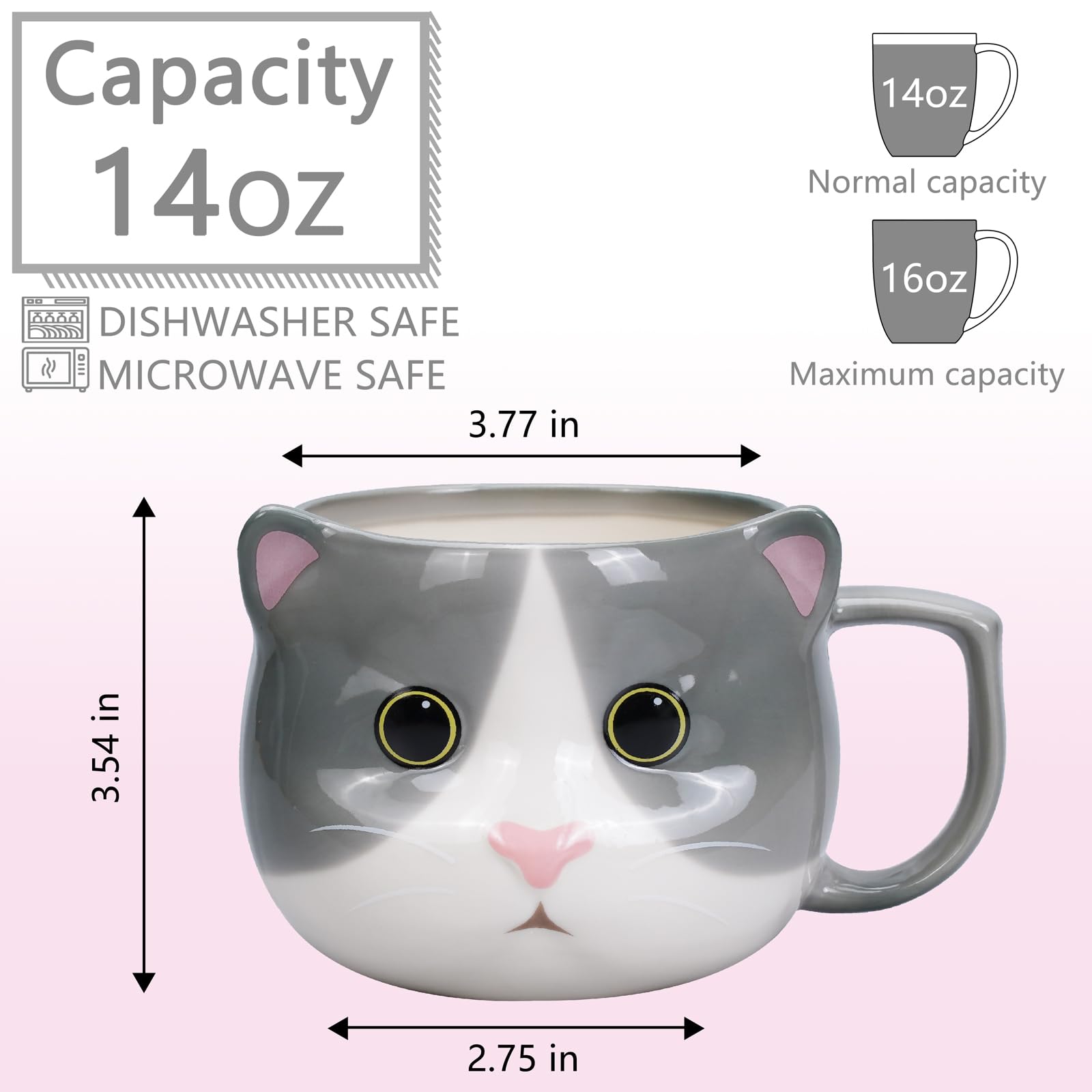 ToCooTo Cat Mug 14 oz Cute Ceramic Coffee Mug 3D Porcelain Tea Mug for Women Kawaii Cup Cat Gifts for Cat Lovers Christmas Gifts