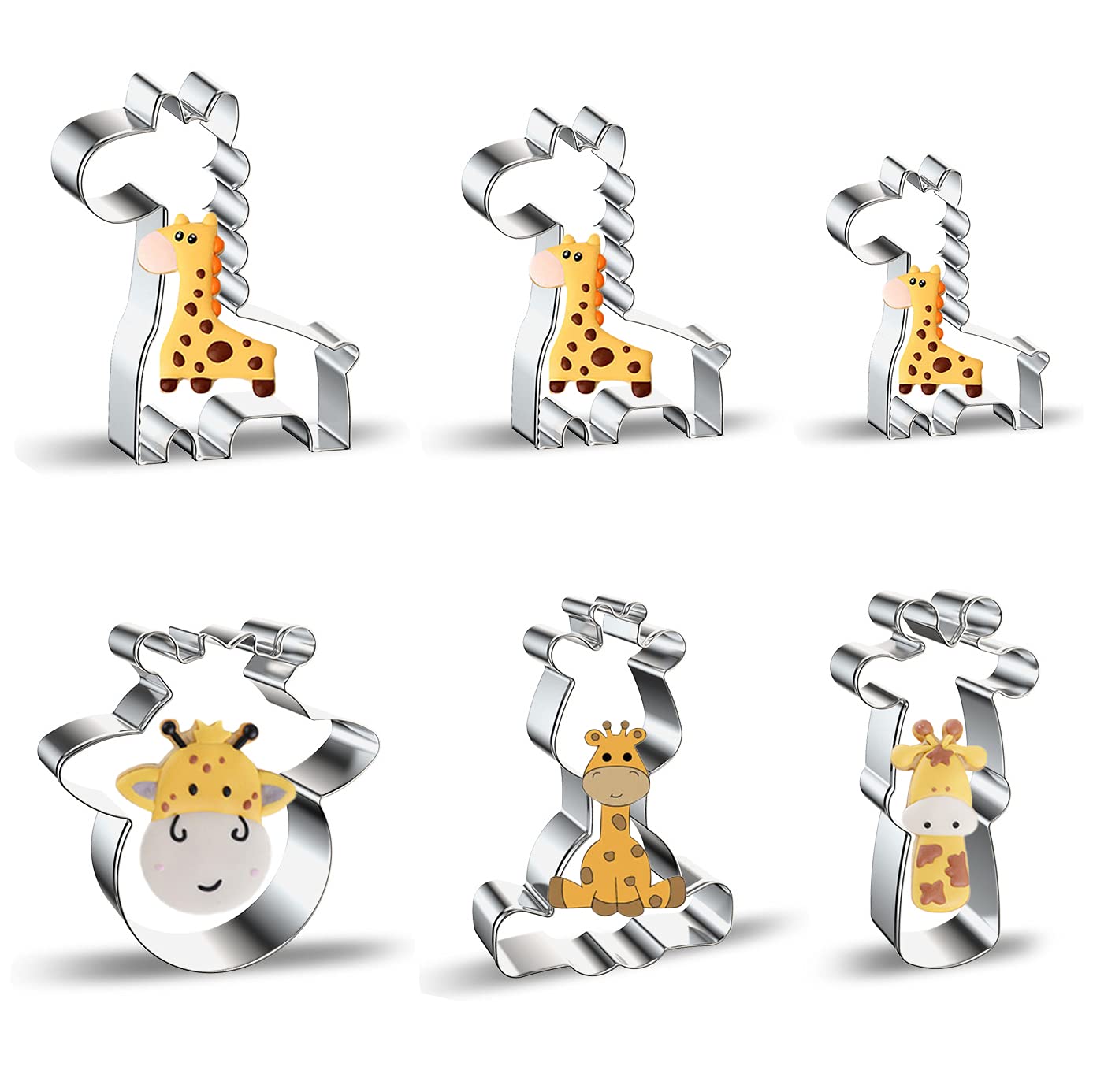 Giraffe Cookie Cutters Set 4 Inch - 6 Pieces Mother And Baby Diy Stainless Steel Metal Biscuit Mold With Sitting Baby Giraffe, G