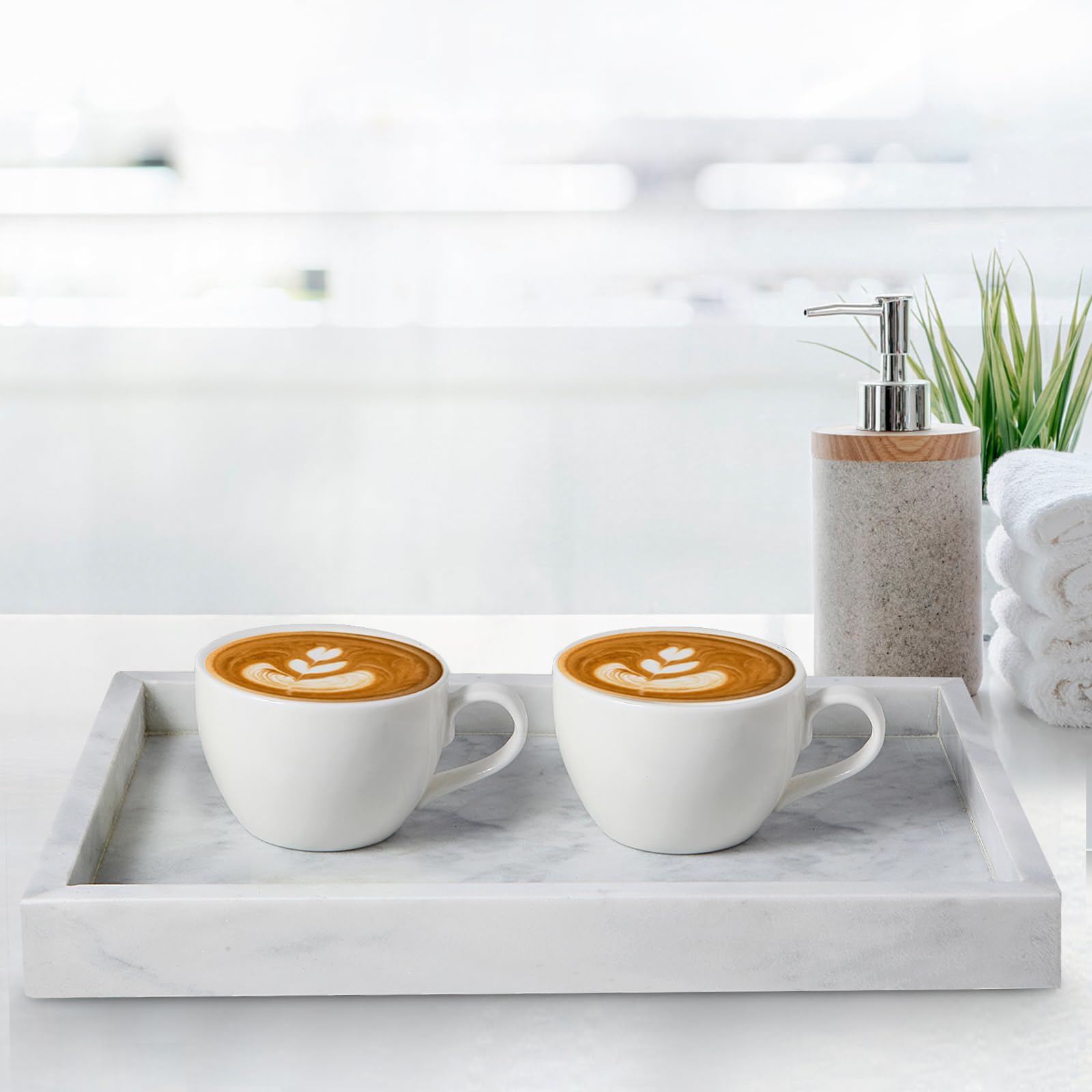 Qiyuezaiye Natural Marble Tray For Bathroom, 12'' X 8'' Natural Marble Serving Tray For Kitchen & Home Decor - Natural Marble Va