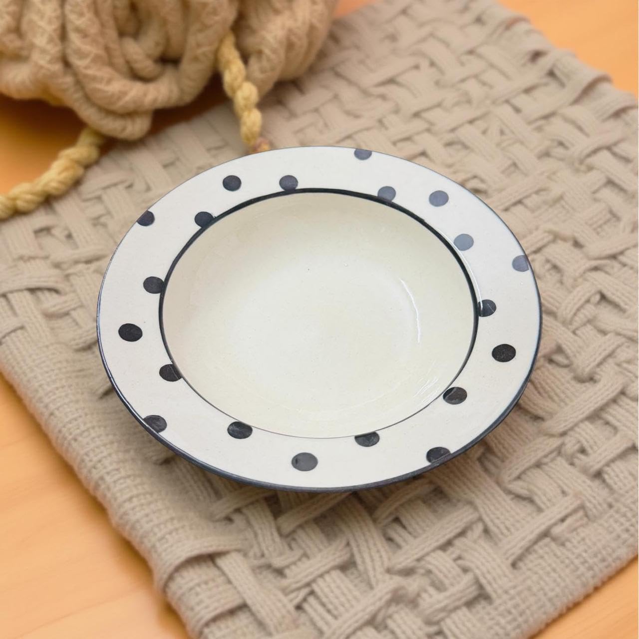Lupaava Ceramic Pasta Plate | Soup Plate | Snack Plate | Size 7 Inch | Microwave Safe, Oven Safe (1, Black Dots)