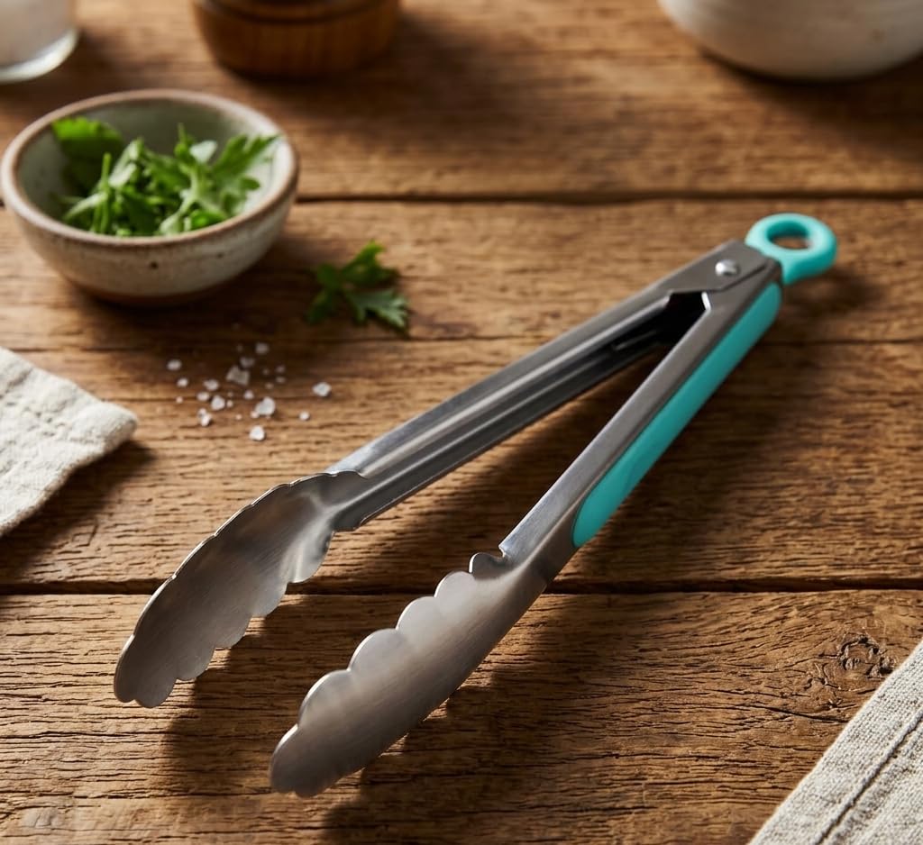 Stainless Steel Kitchen Tongs 9 Inch | Silicone Tips | Bpa Free | Heat Resistant | Locking Mechanism | Bbq Grilling Salad Servin