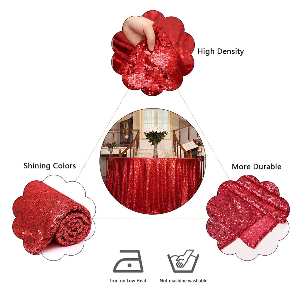 Eternal Beauty Red 48'' Round Sequin Tablecloth- Sparkly Sequin Overlay For Wedding Party/Dessert Table/Christmas Decoration(48-