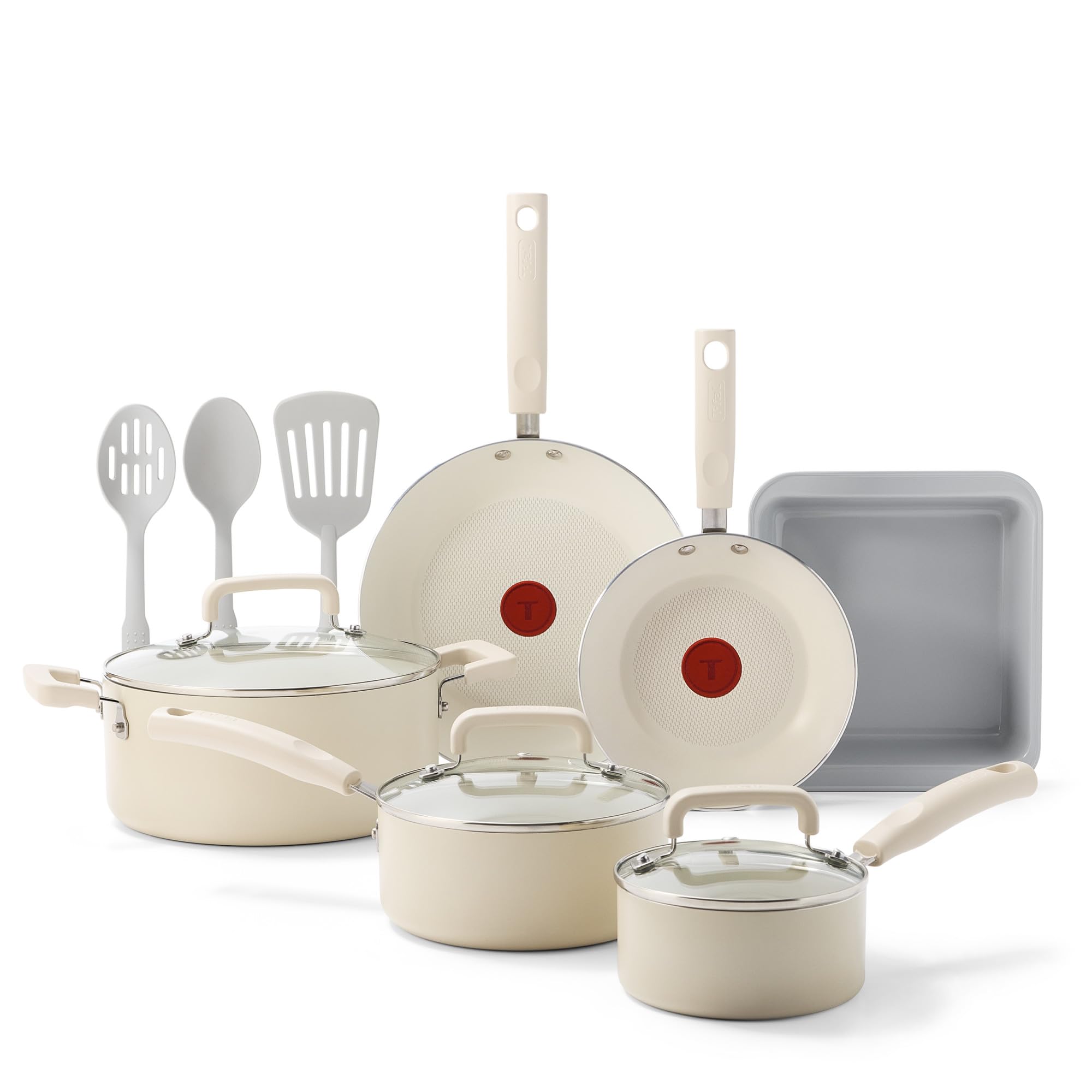 T-fal Signature Nonstick 12 Piece Cookware Set, Oven Safe Up to 350F, Dishwasher Safe, Pots and Pans Set, Includes Frying Pans, 