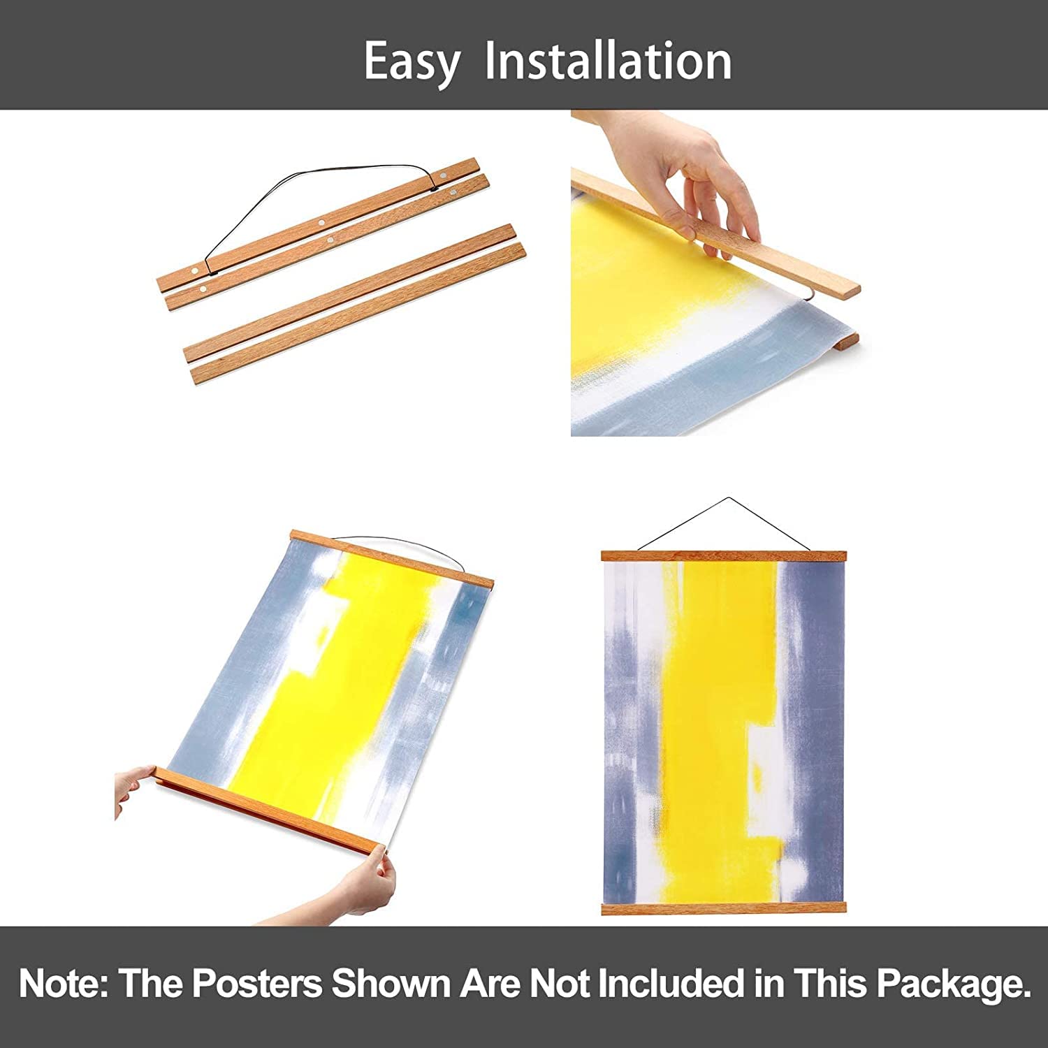 WITCOLOR 36 Inch Wide Poster Hanger Magnetic Frames  Strong Magnet  Wood Poster Hanger for Diamond Painting  Maps  Pictures  Prints  Scrolls  Canvas Artwork  Movie Poster  Bedroom  Office