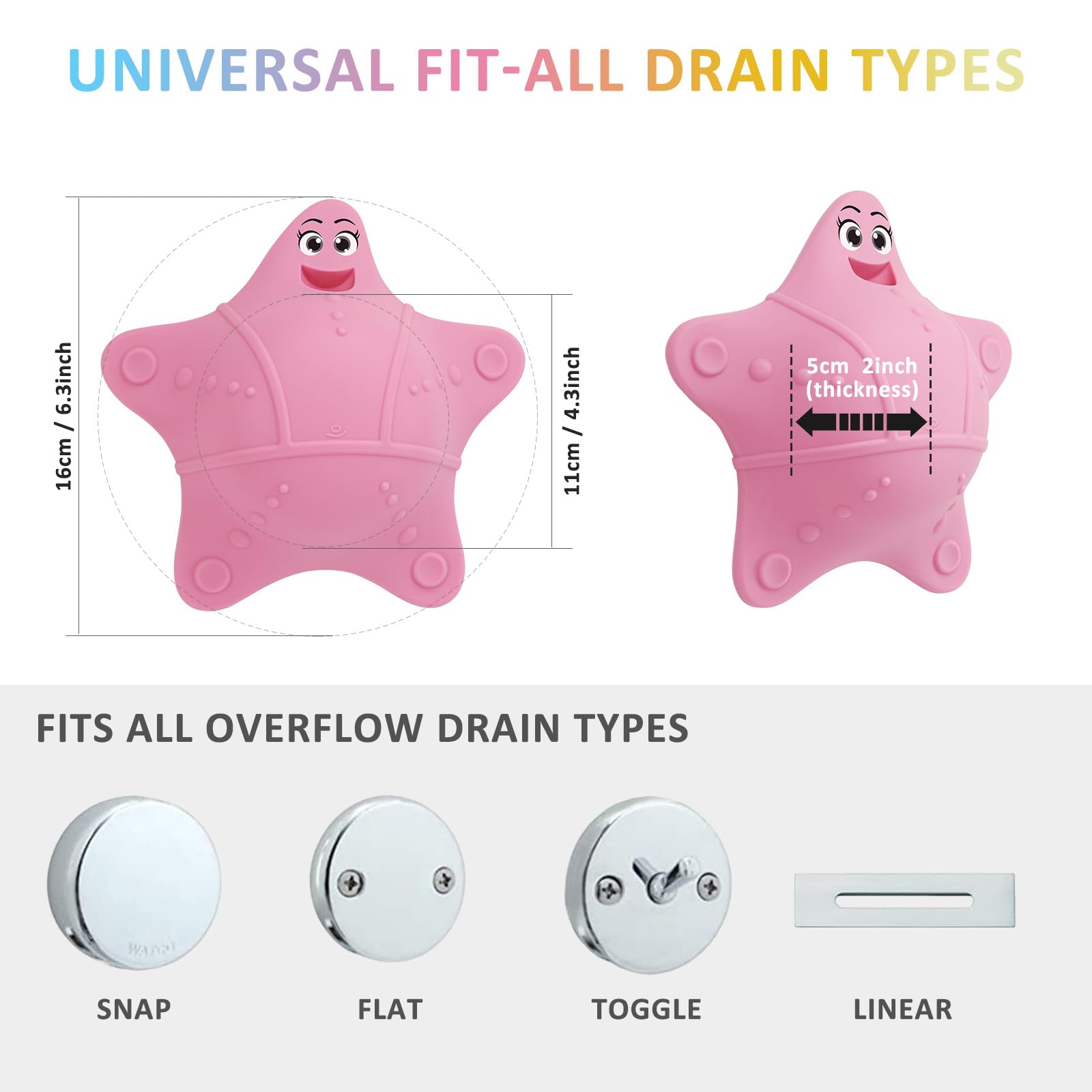 Bathtub Overflow Drain Cover, Silicone Tub Overflow Drain Cover, Soak Bathtub Drain Cover Stopper With Suction Cups, Cute Bathro