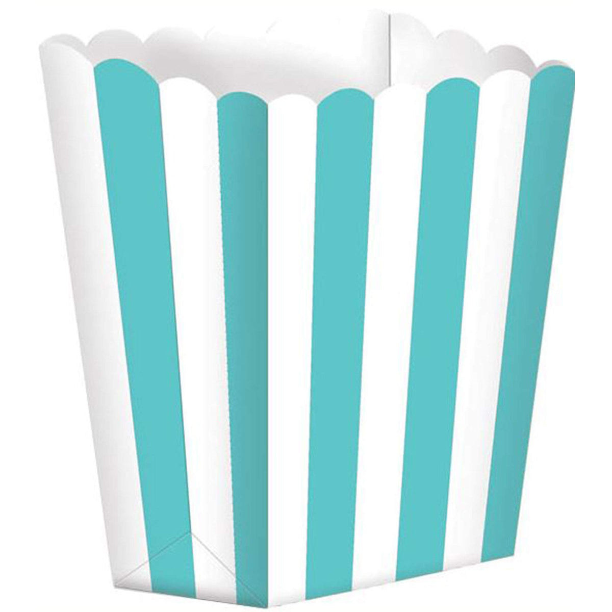 Amscan Robin Egg Blue Striped Scalloped Popcorn Boxes-5 Pcs, Cardboard, Turquoise