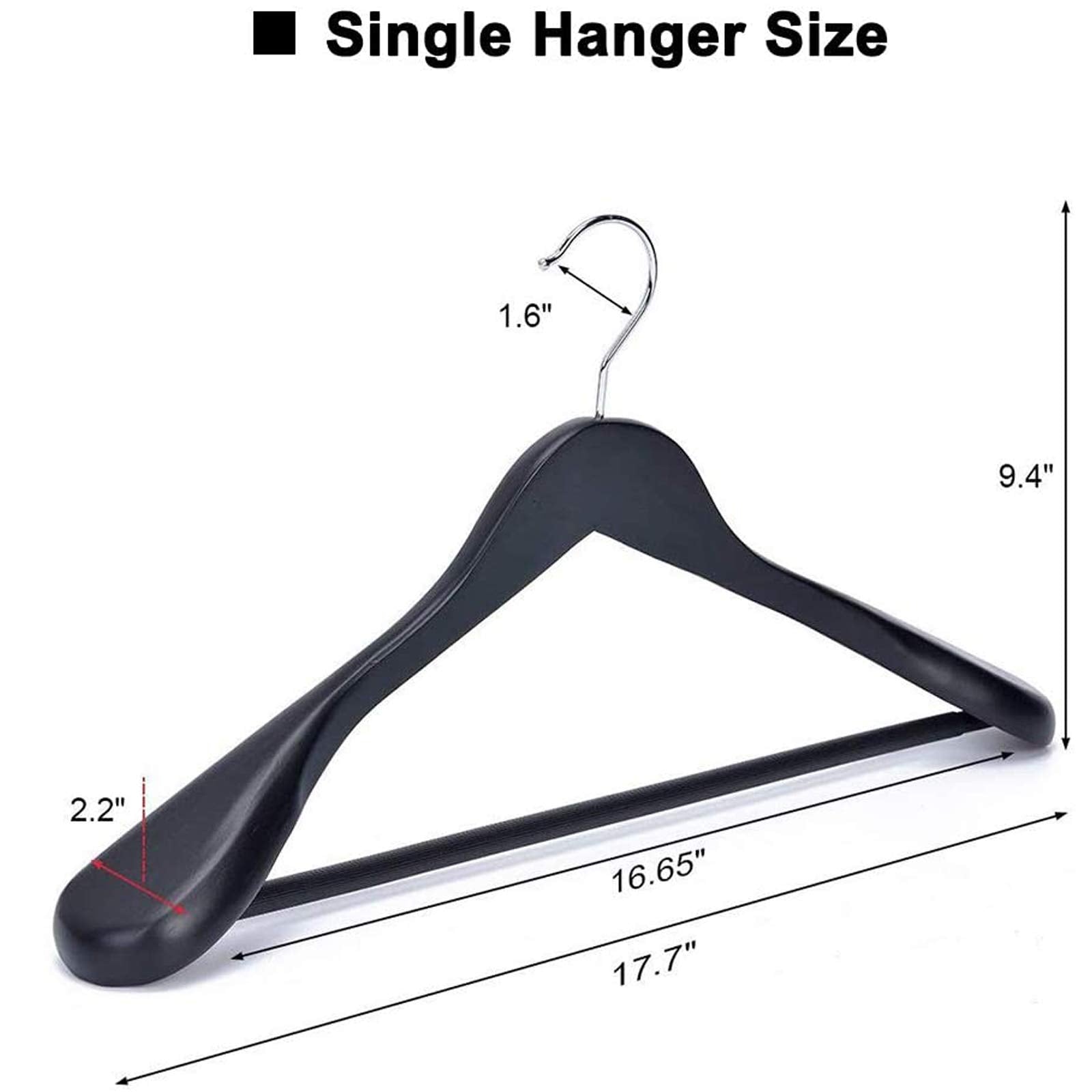 Js Hanger Wooden Suit Hangers, 6 Pack Extra-Wide Shoulder Wood Coat Hangers With Non Slip Pant Bar, Extra Smooth And Splinter Fr