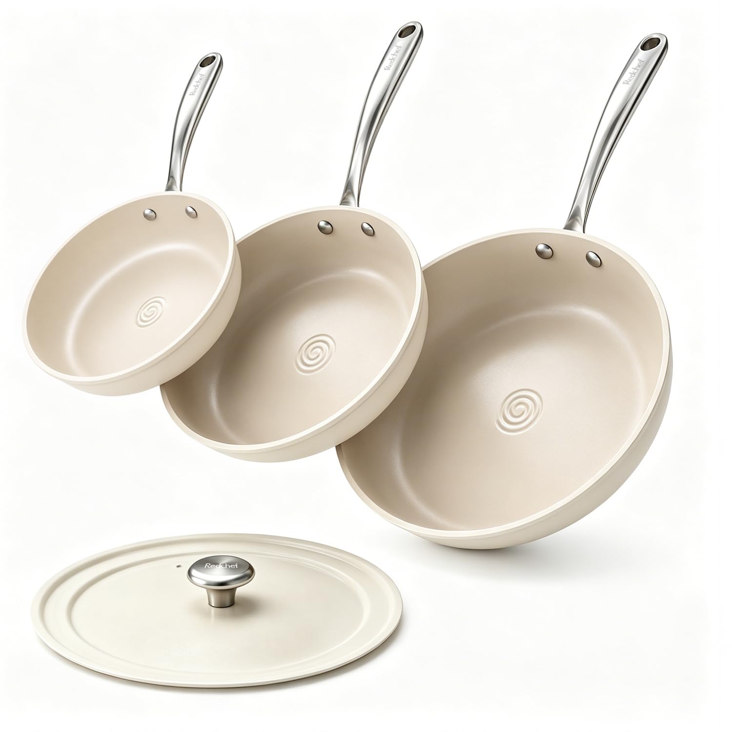 Redchef Ceramic Non Stick Frying Pan Set, 4Piece, Beige White