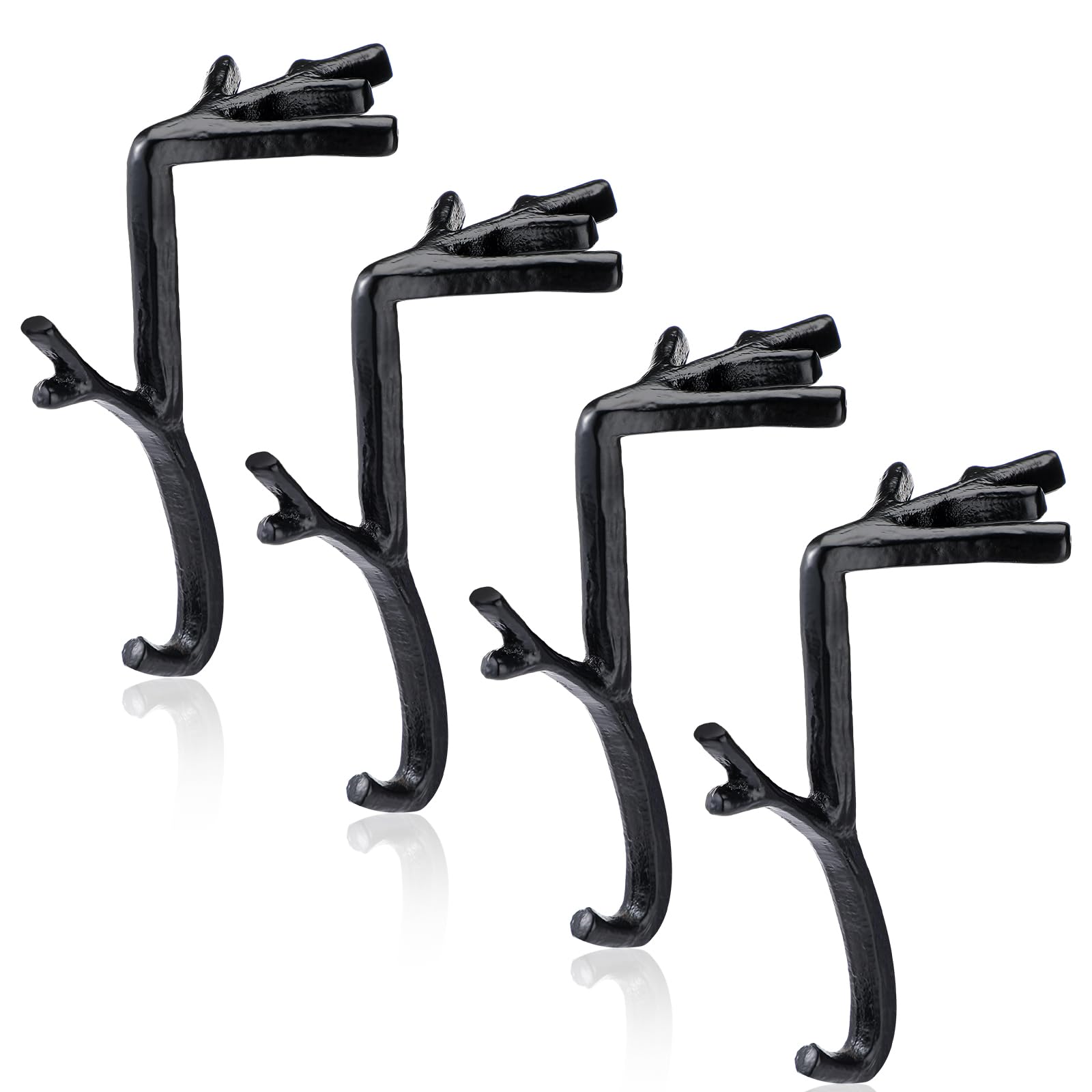 Vicenpal 6 Pcs Fireplace Stocking Garland Hanger for Mantel 2 in 1 Christmas Stocking Holder Two Hooks Durable Wrought Iron Meta