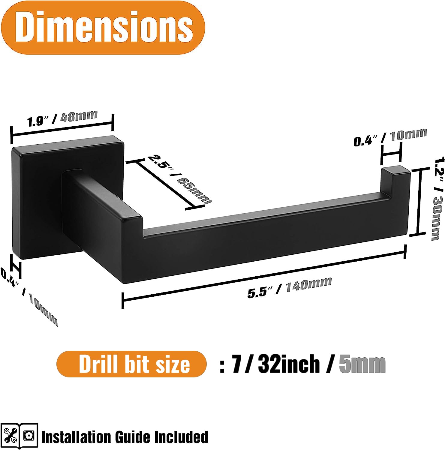 Hitslam Matte Black Square Toilet Paper Holder Premium 304 Stainless Steel Toilet Roll Holder For Bathroom Rustproof Wall-Mounte