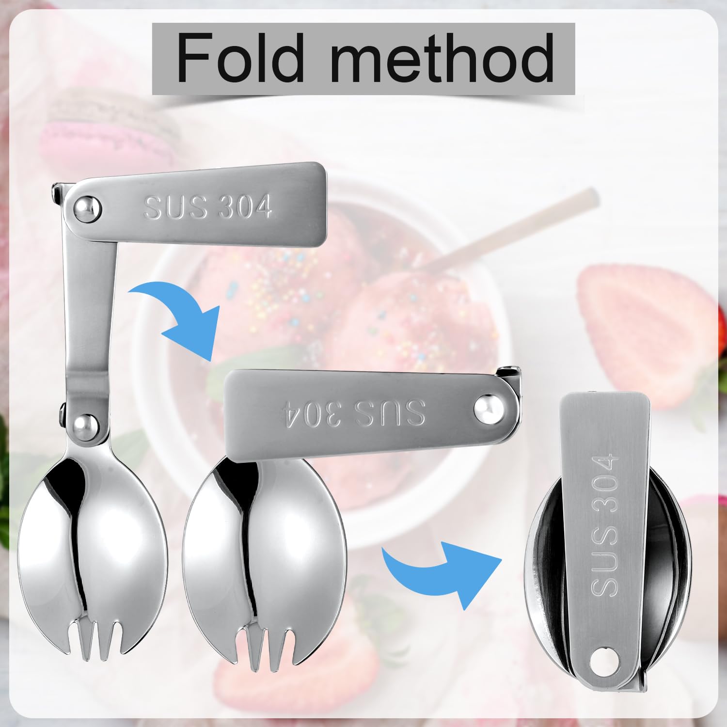 2Pcs Spork For Thermos Stainless Steel King Vacuum Insulated Food Jar 16Oz, Foldable Spoon Fork Replacement Parts Compatible Wit