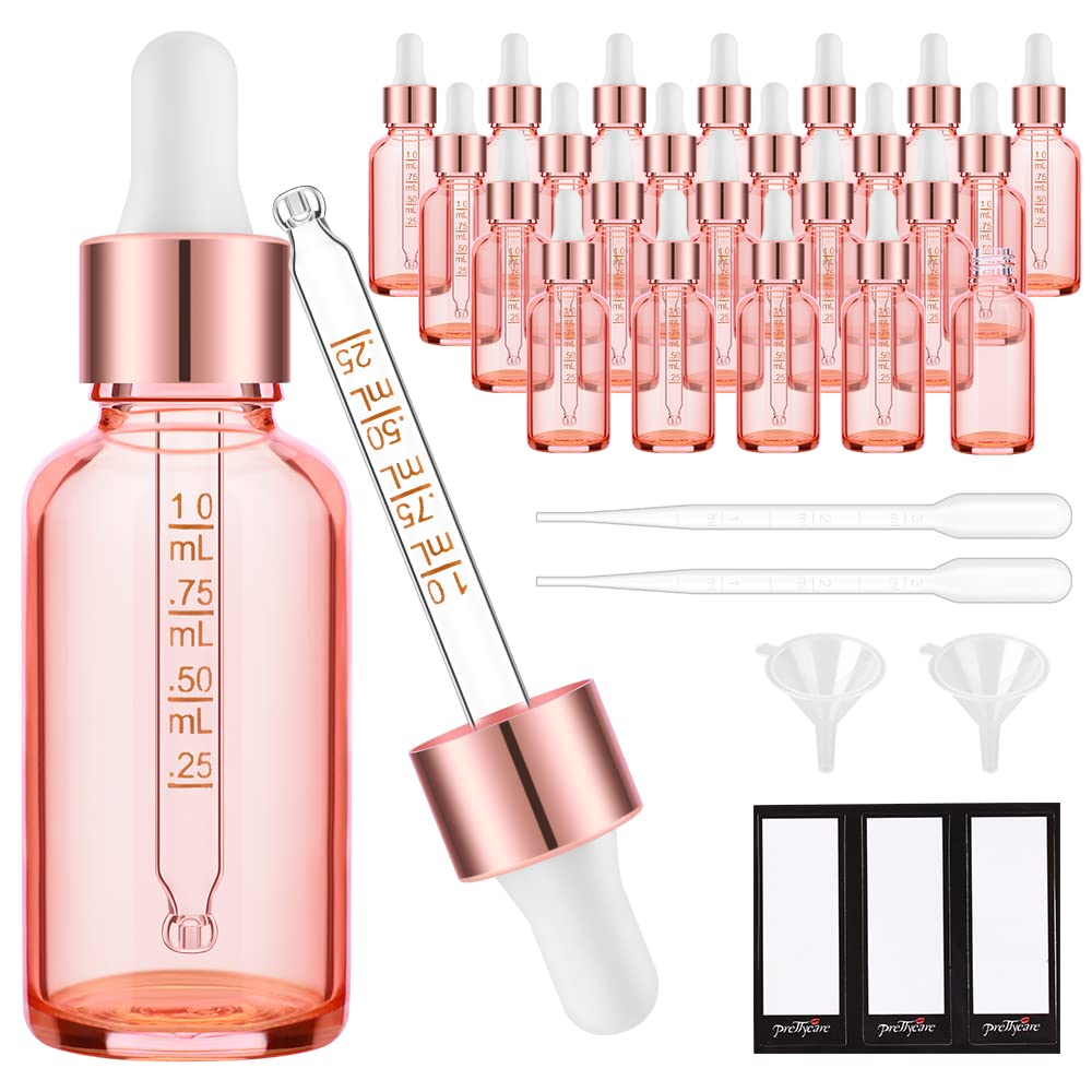 24 Pack 2 Oz Glass Eye Dropper Bottles Rose, 60 Ml Empty Tincture Dropper Bottle With Scale Droppers, 1 Extra Cap, 2 Plastic Fun