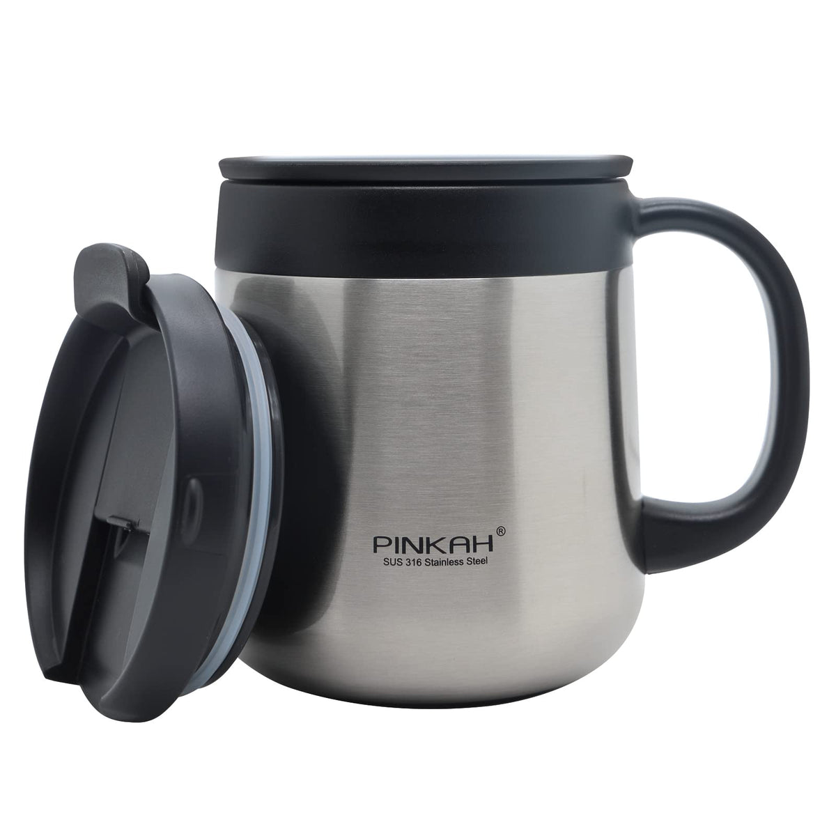 Pinkah 16Oz Stainless Steel Insulated Coffee Mug With Handle And Lid, Double Wall Vacuum Coffee Tumbler Thermal Cup With 2 Lids