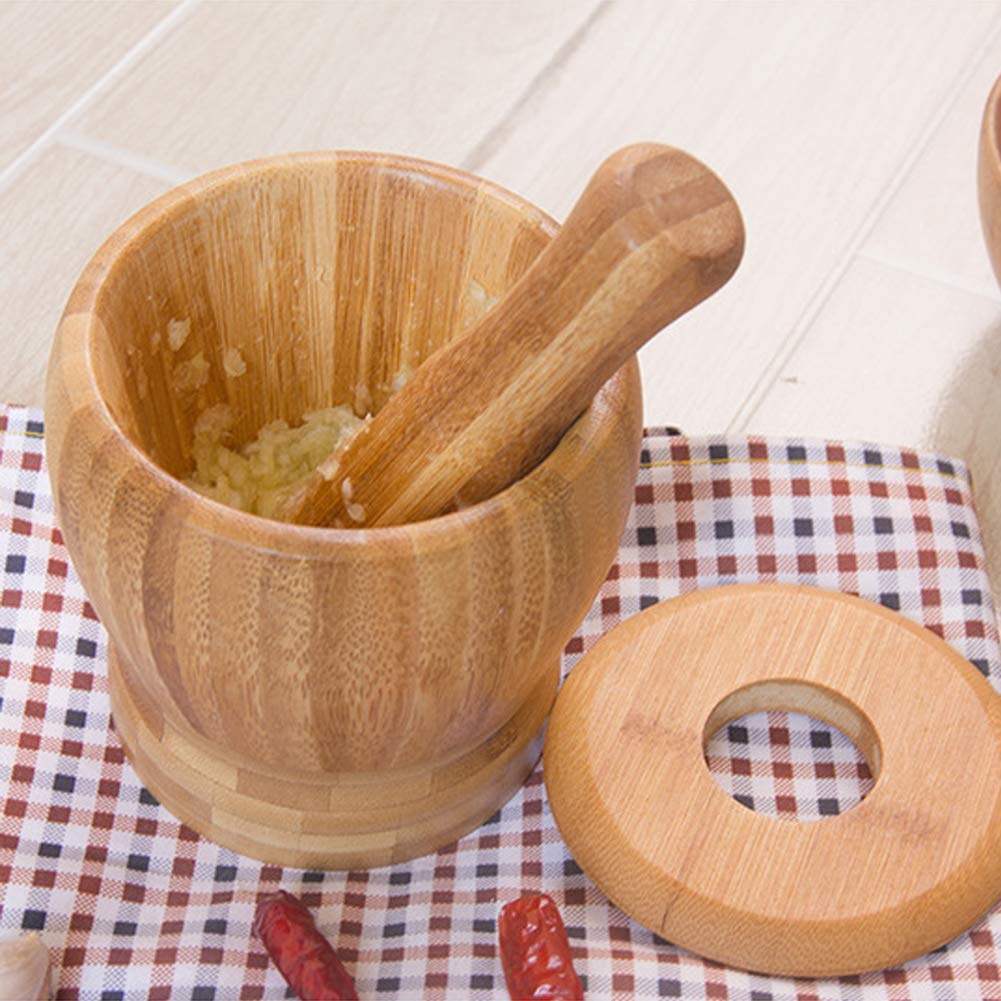 Bamboo Mortar And Pestle Set With Lid Spice Grinder Kitchen Cooking Tools For Herb Spice Mixing Grinding Bowl Kitchenware