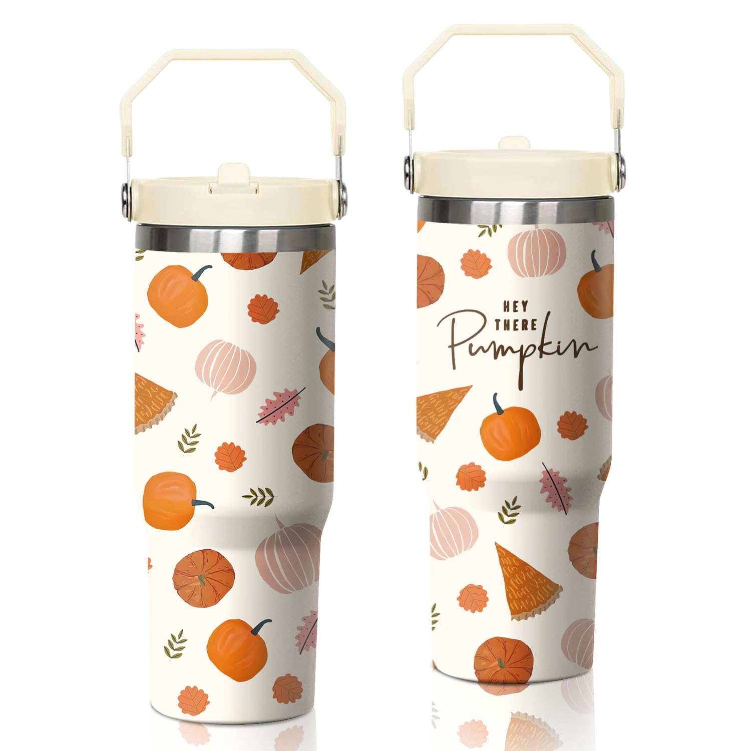 Fall Tumbler with Handle and straw, Thanksgiving 30oz Pumpkin Maple Leaves Stainless Steel Insulated Cup, Autumn Coffee Mug Wate