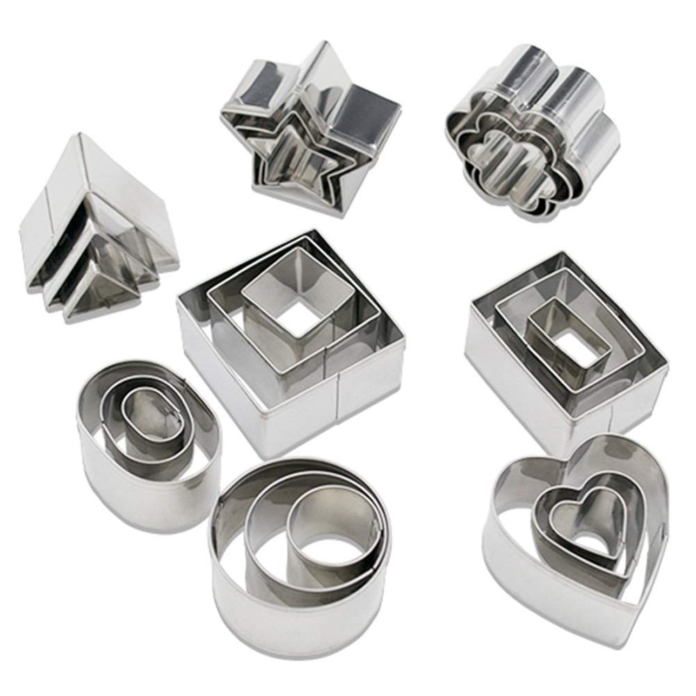 24-Piece Stainless Steel Mini Geometric Shaped Cookie Biscuit Cutter Set Square Heart Triangle Round Flower Star Baking Metal Mo