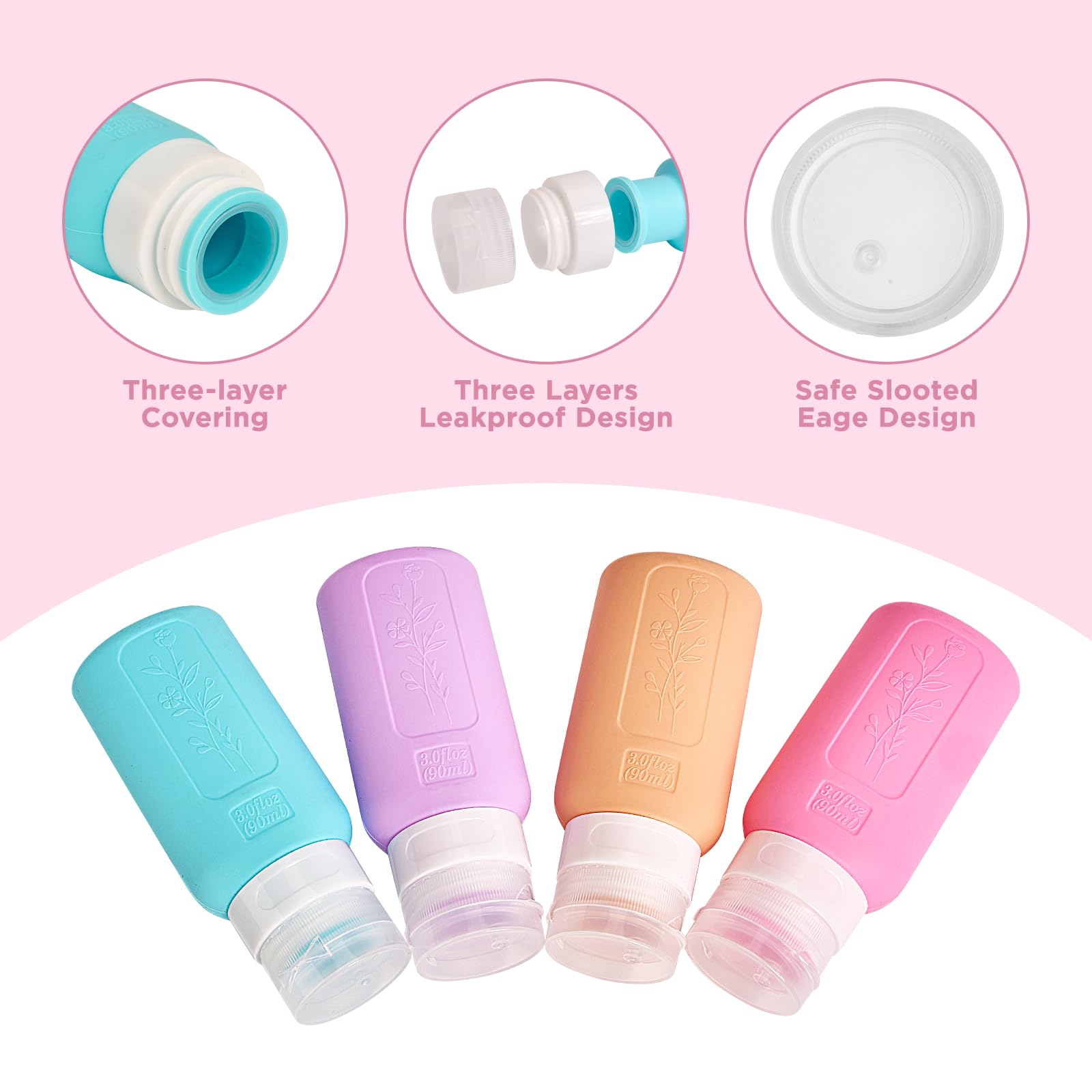 Yamyone Travel Bottles For Toiletries, Tsa Approved Travel Bottle 3Oz Shampoo Travel Container, Bpa Free Leak Proof Travel Tubs