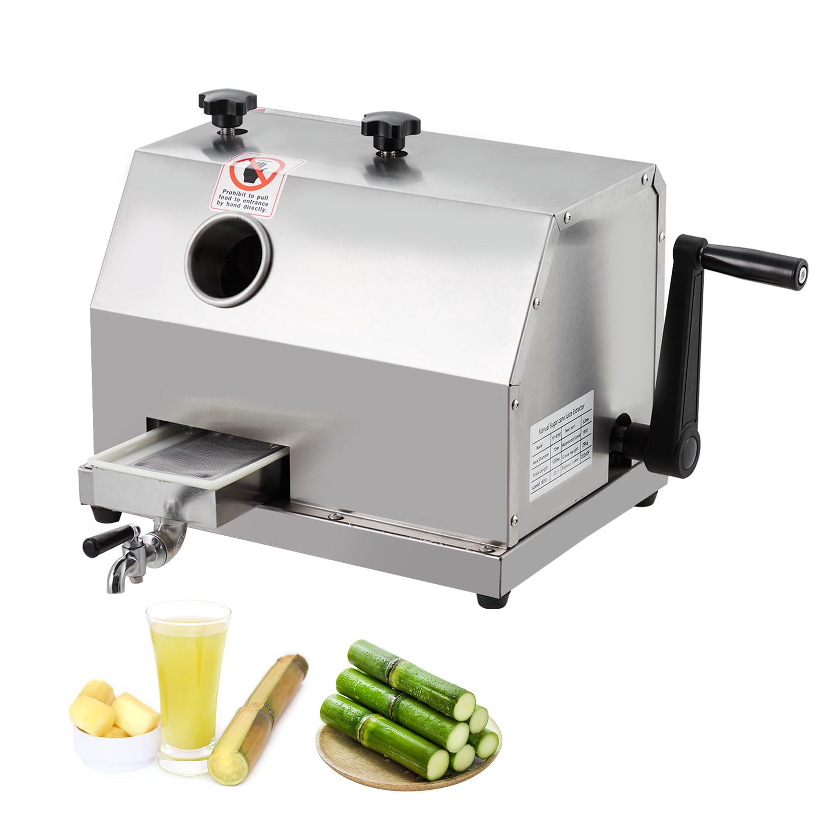 Garveetech Manual Sugar Cane Juicer, Commercial Sugar Cane Press with Stainless Steel 3 Rollers, 2.4 in Large Inlet, Sugarcane J