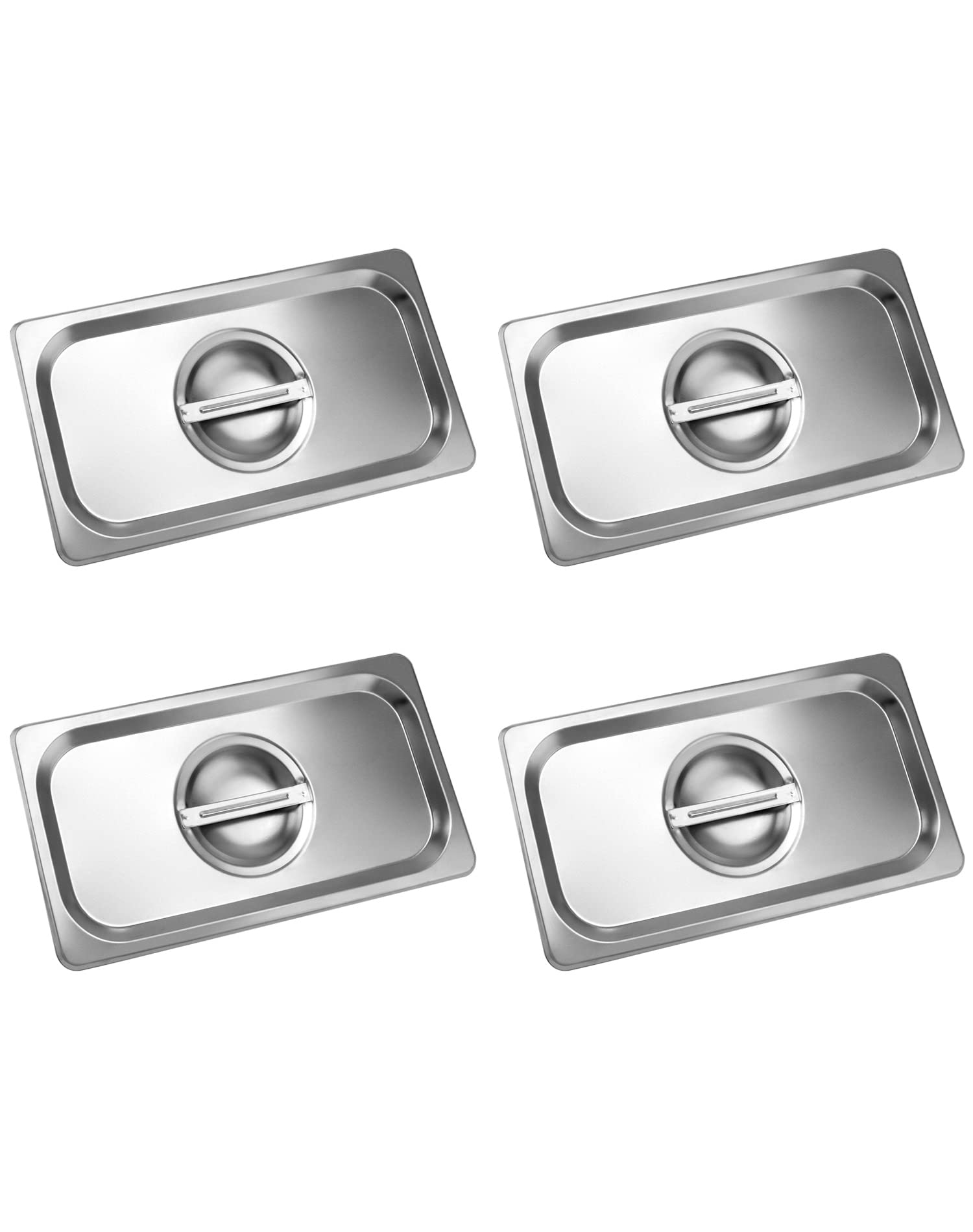 Qwork Solid Pan Lid With Handle, 4 Pack Stainless Steel Steam Table Pan Cover, For 1/3 Size Steam Pans