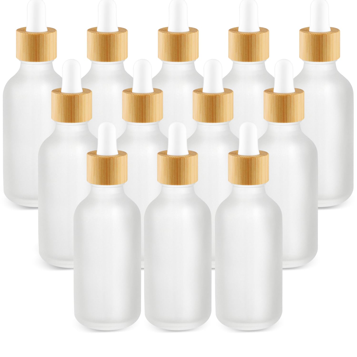 12 Pcs Frosted Glass Dropper Bottle Refillable Essential Oil Container Jars with Eye Dropper & Bamboo Lids for Perfume Sample Co