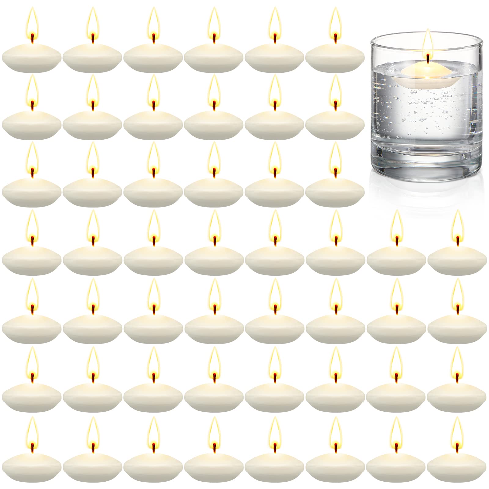 50 Pieces 1.5 Inch Unscented Valentines Day Floating Candles for Centerpieces Floating Candles for Wedding Party Pool Spa Valen
