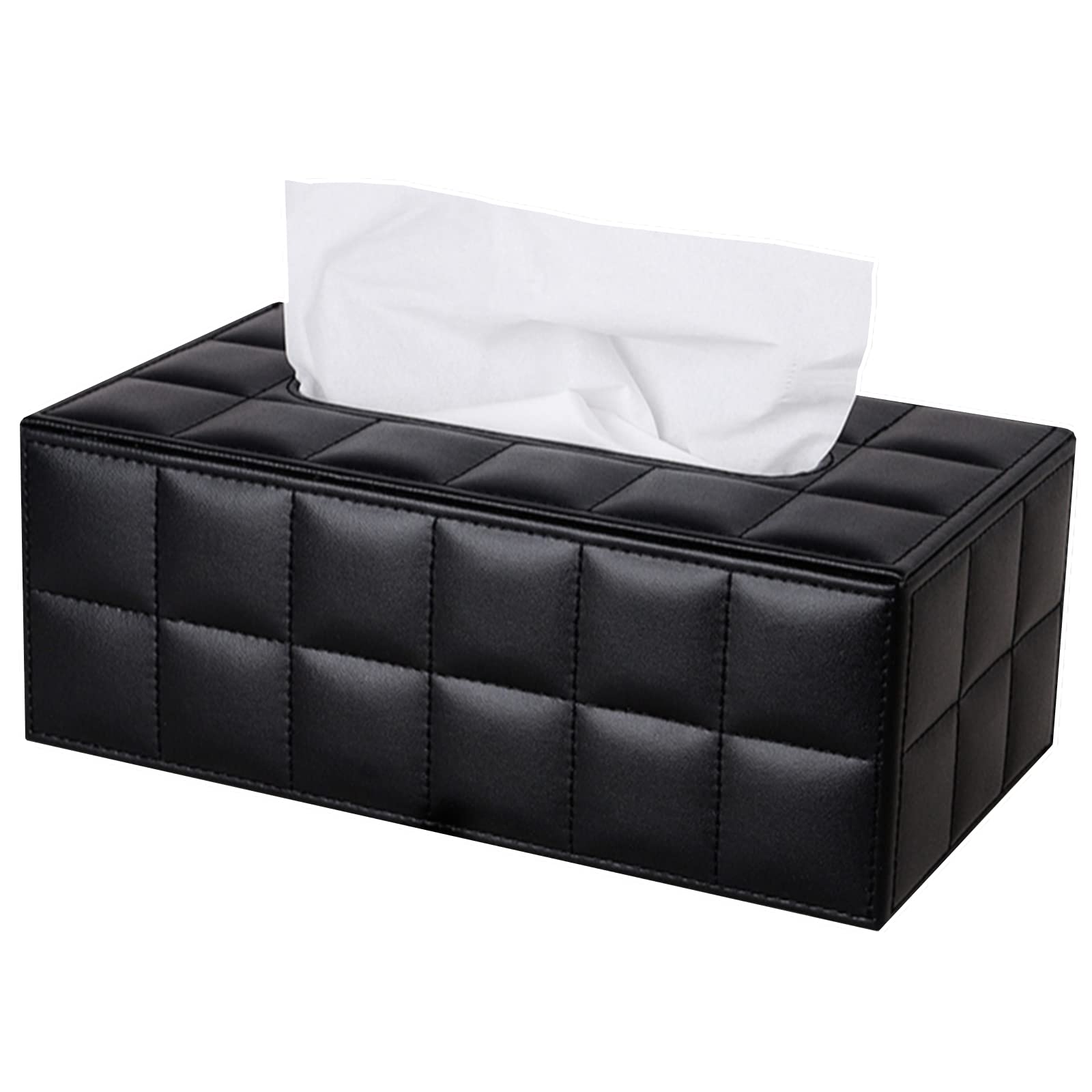 High-End Fashion Pu Leather Tissue Box Holder Business Black, Rectangular Napkin Holder Drawer Paper Dispenser, Home Office Car