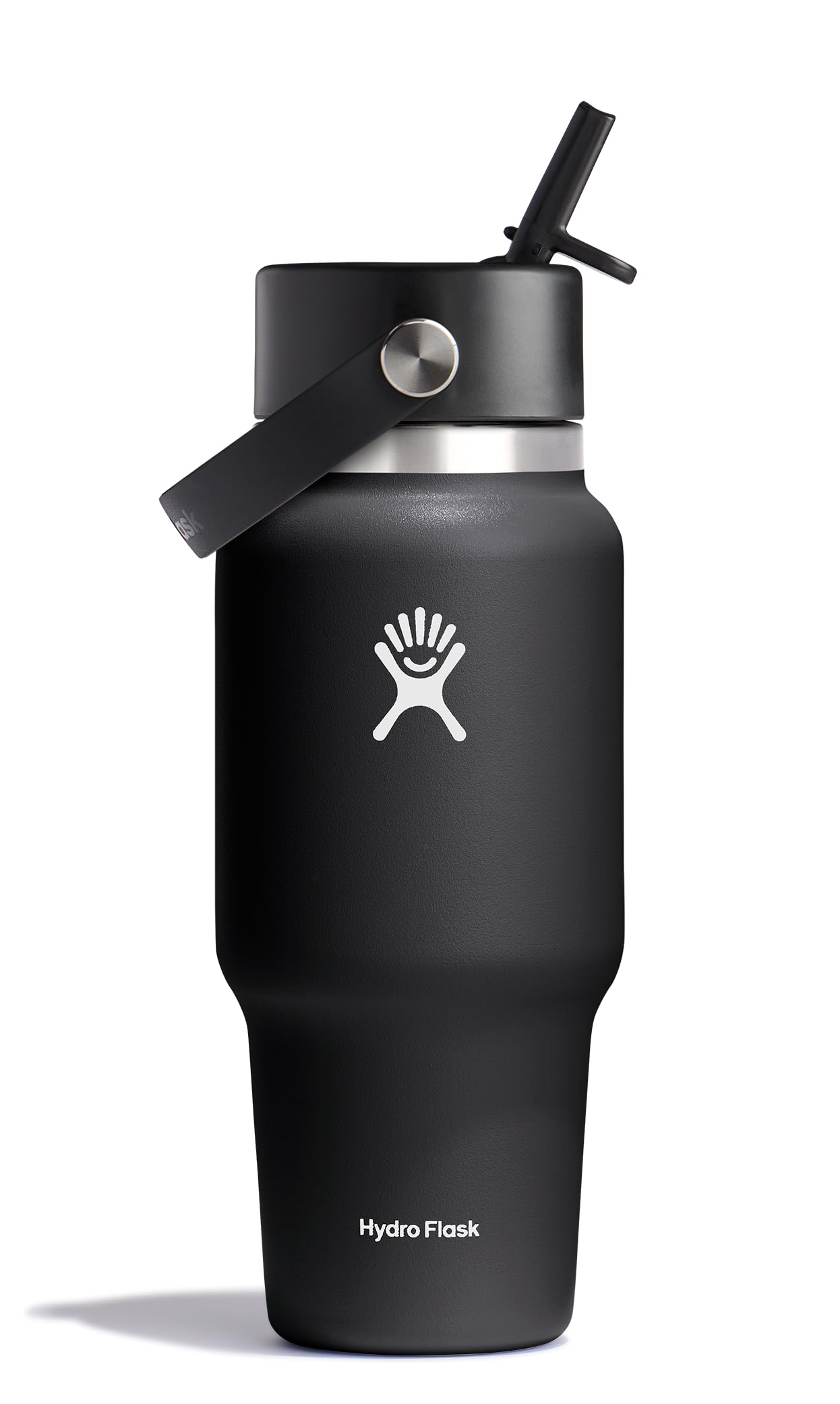Hydro Flask Travel Water Bottle - Insulated Stainless Steel - Wide Straw Lid, Non Spill, Leakproof in 24 Oz Black